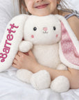 Personalised Embroidery Plush Blossom Bunny, Custom Baby Name Sleep Snuggle Rabbit, Kid  Soft Toy, Toddler Christening Birthday Shower Gift