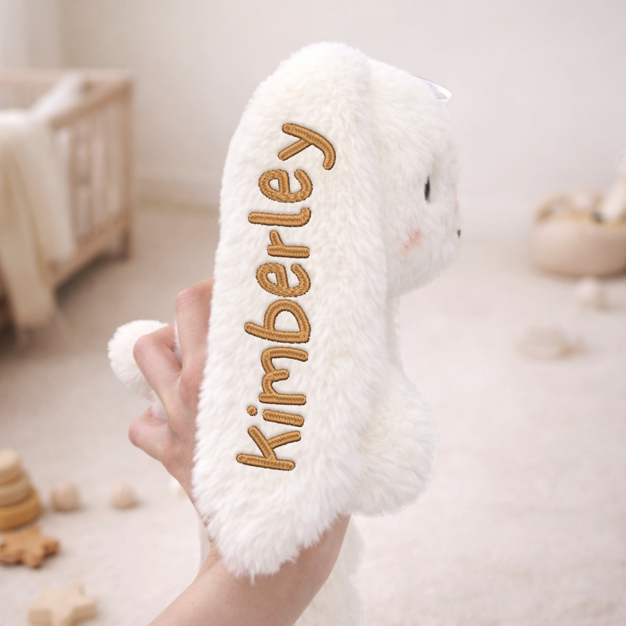Personalised Embroidery Plush Blossom Bunny, Custom Baby Name Sleep Snuggle Rabbit, Kid  Soft Toy, Toddler Christening Birthday Shower Gift