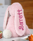 Personalised Embroidery Plush Floppy Bunny, Custom Name Date Sleep Snuggles Cuddly Rabbit Soft Toy, Toddler Christening Birthday Shower Gift