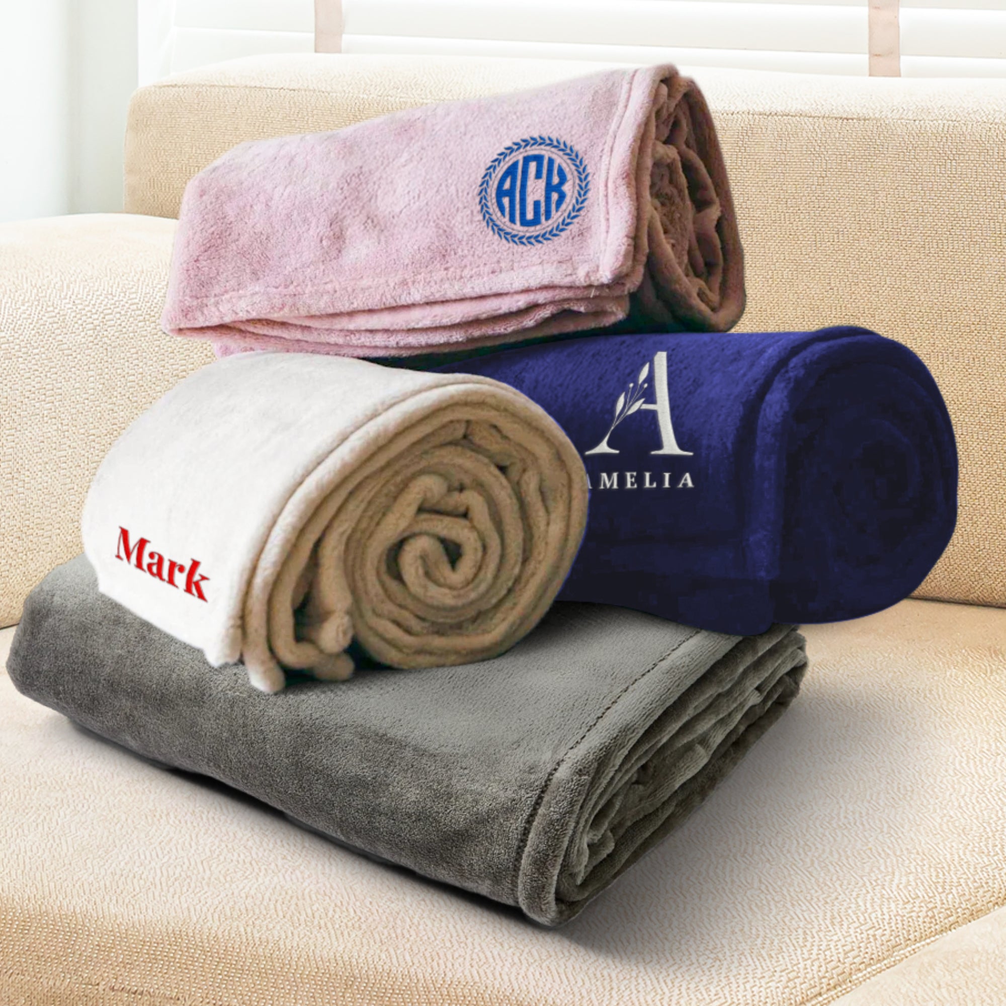 Personalised Embroidery Soft Throw, Custom Embroidered Name Logo Microplush Blanket, Birthday Housewarming, Wedding Anniversary, Mother Gift