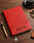 Personalised Engraved Striped Leatherette A5 Notebook & Metal Bookmark Charm, Custom Engraved Logo Business Journal, Graduation, Corporate Gift