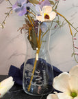 Personalised Etched Birth Flower Glass Carafe Vase, Home Wedding Decor, Bridesmaid Favor, Christening Housewarming Anniversary Birthday Gift