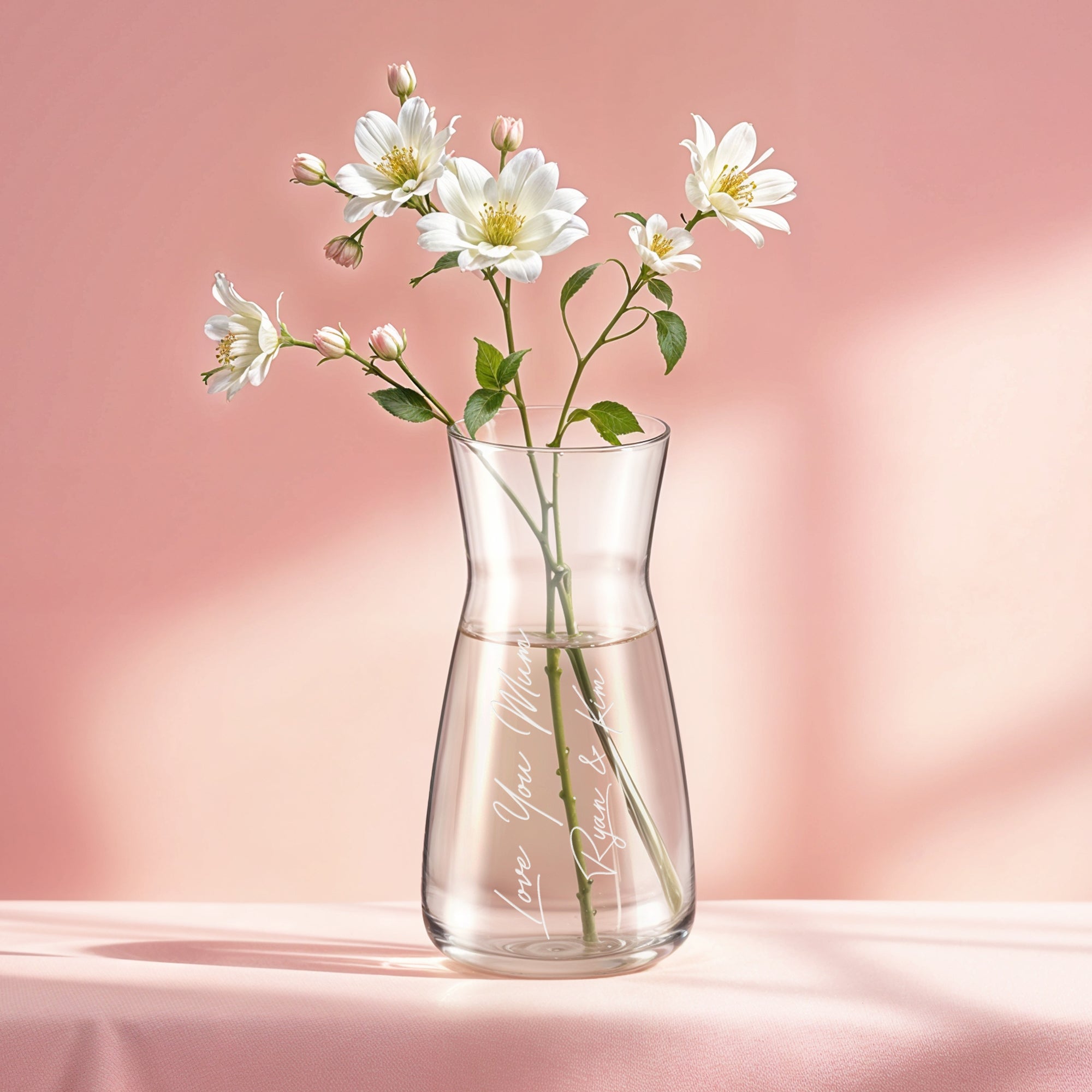 Personalised Etched Birth Flower Glass Carafe Vase, Home Wedding Decor, Bridesmaid Favor, Christening Housewarming Anniversary Birthday Gift