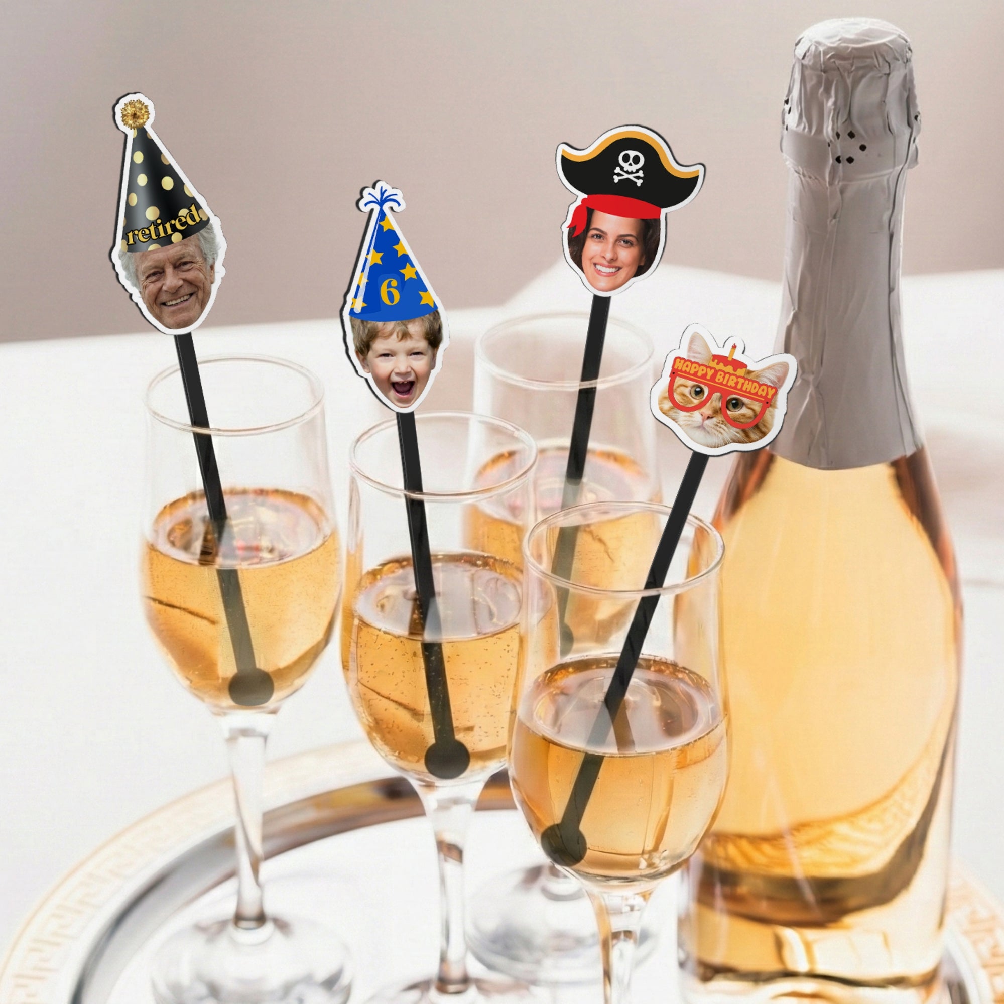 Personalised Face Photo Hat Acrylic Drink Stirrers, Custom Pet Coffee/ Cocktail Sticks Wedding Favours, Birthday, Graduate Party Decors Gift