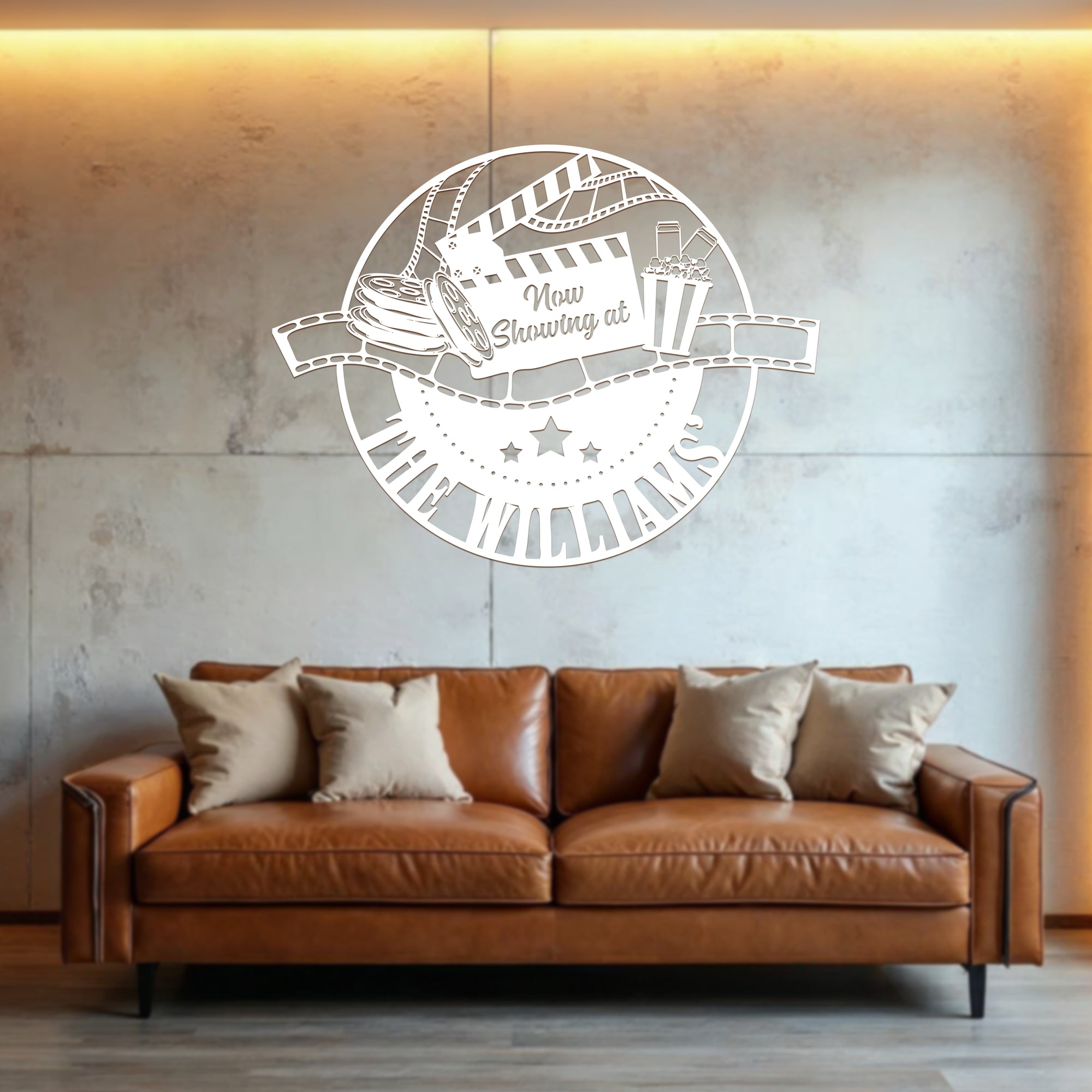 Personalised Family Movie Theme Hoop Sign, Custom Wood Acrylic Cinefilm Plaque Wall Art, Home Cinema Theatre Signage Decor Housewarming Gift