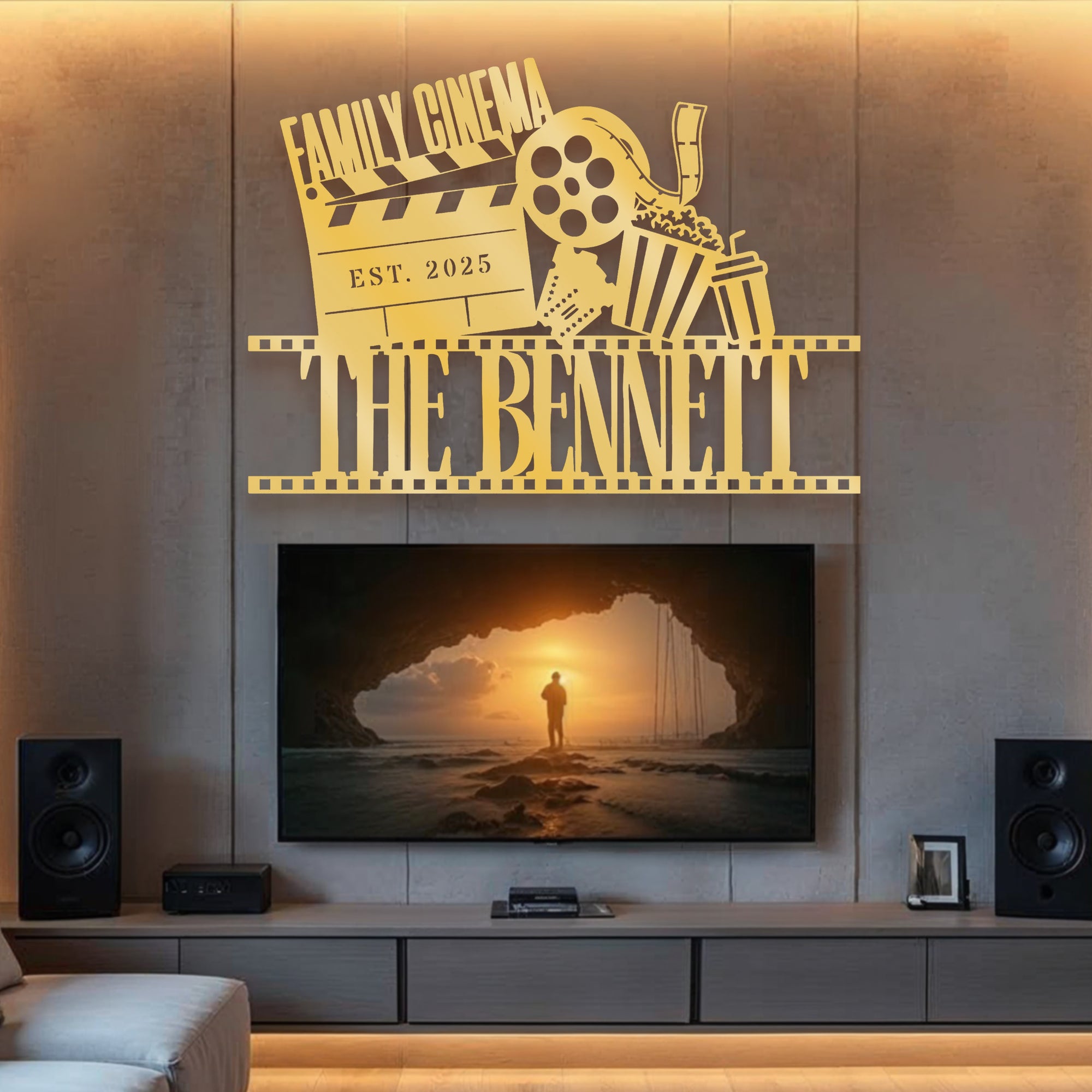 Personalised Family Name Clapperboard Cinema Sign, Custom Wooden Acrylic Plaque Wall Art, Home Movie Theatre Signage Decor Housewarming Gift