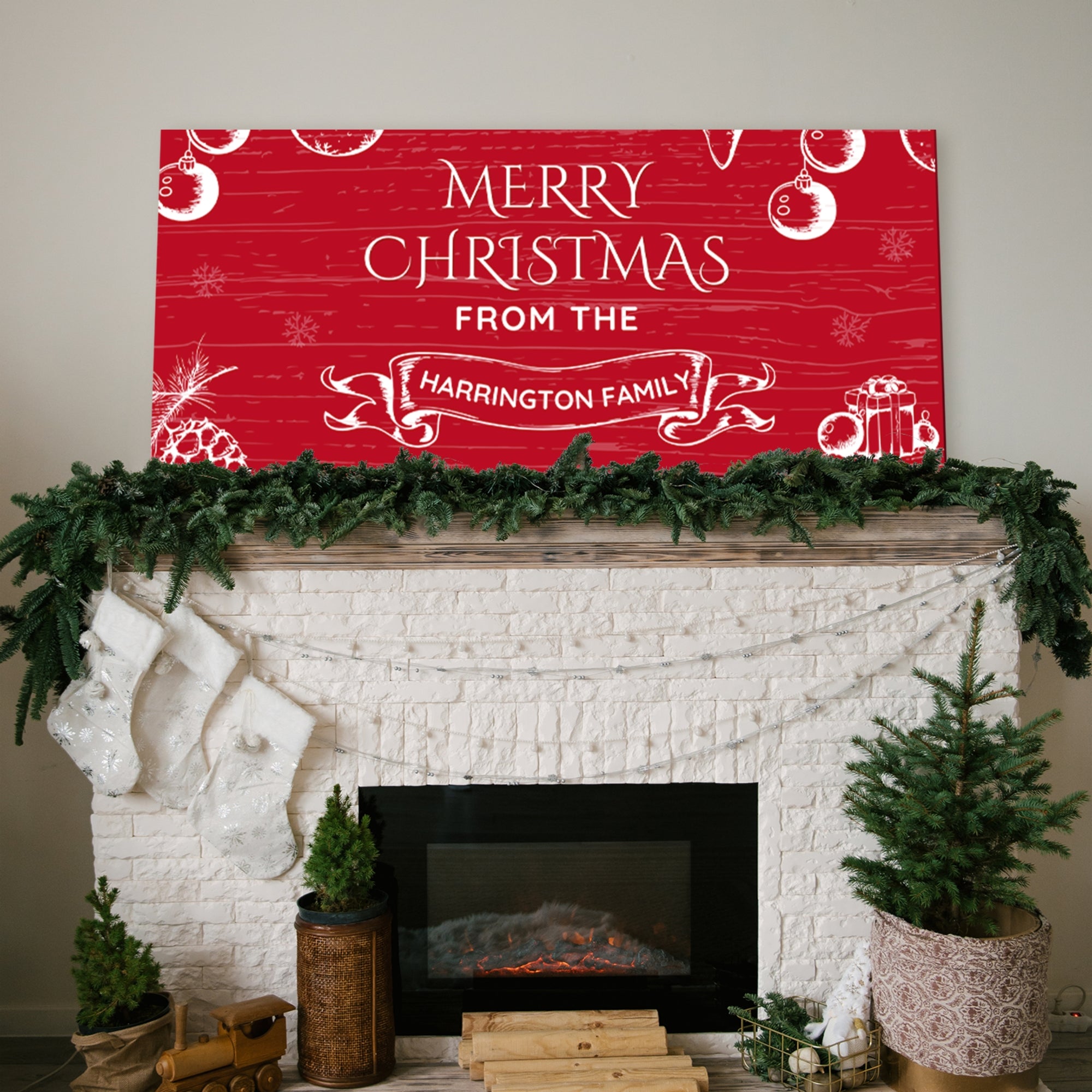 Personalised Family Name Farmhouse Rustic Sign | Customised UV Printed Wooden Xmas Wall Decor, New Year Signage, Party Event Hoop Backdrop