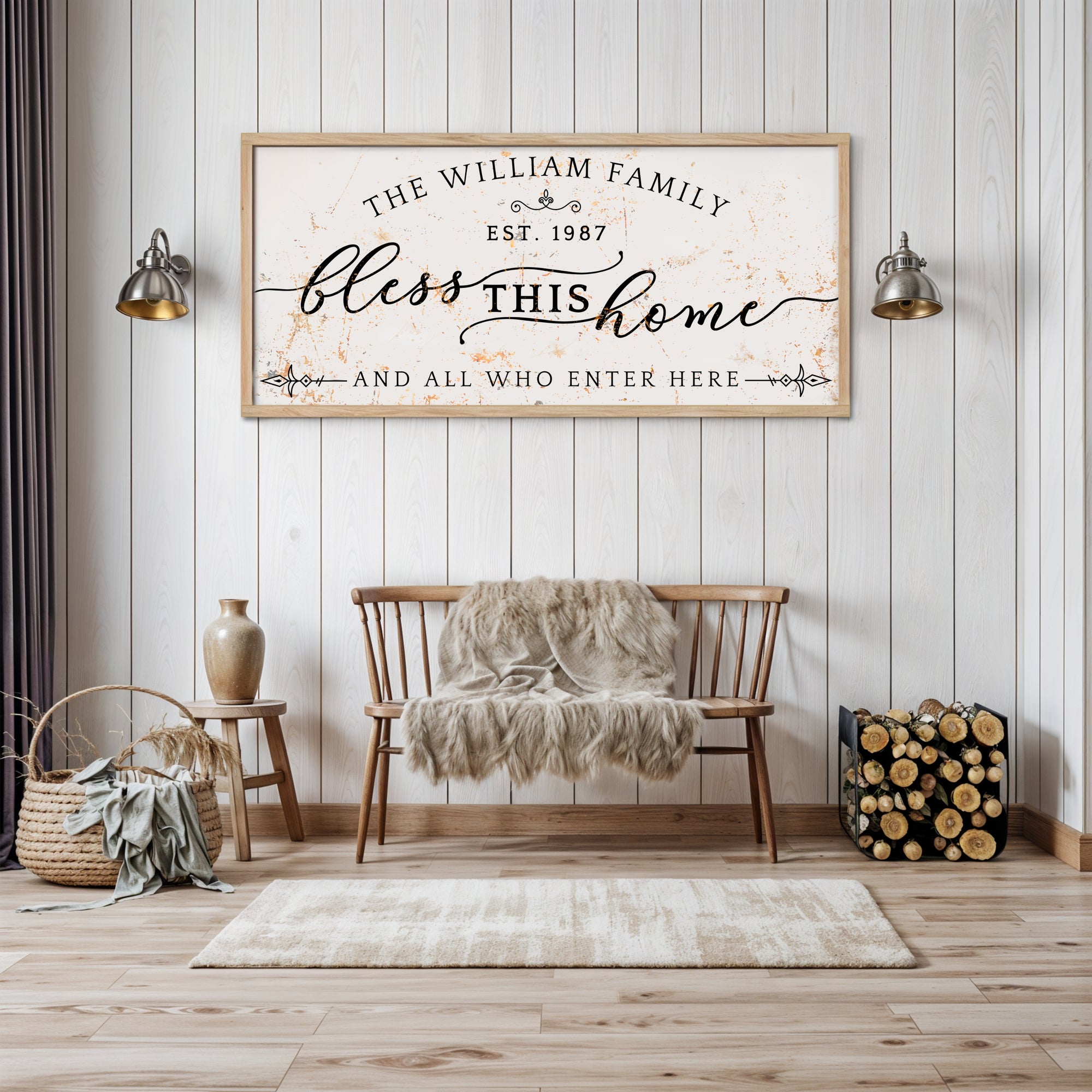 Personalised Family Name Farmhouse Rustic Sign | Custom UV Print Wooden Frame Wall Decor, Cattle Ranch Homestead Signage, Housewarming Gift