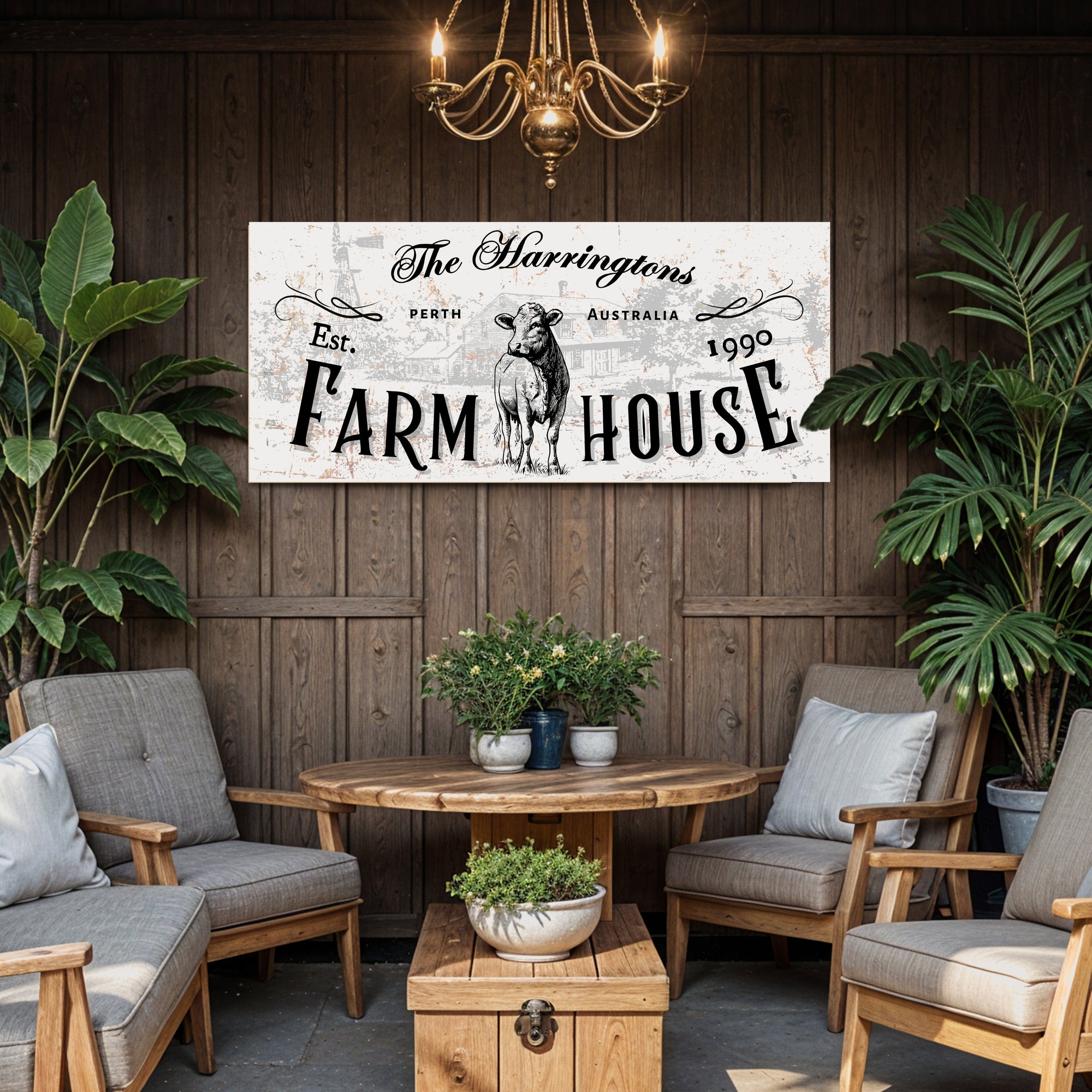 Personalised Family Name Farmhouse Rustic Sign | Custom UV Print Wooden Frame Wall Decor, Cattle Ranch Homestead Signage, Housewarming Gift