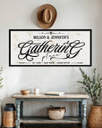 Personalised Family Name Gathering Farmhouse Sign Custom UV Print Wooden Frame Rustic Wall Decor Vintage Homestead Signage Housewarming Gift