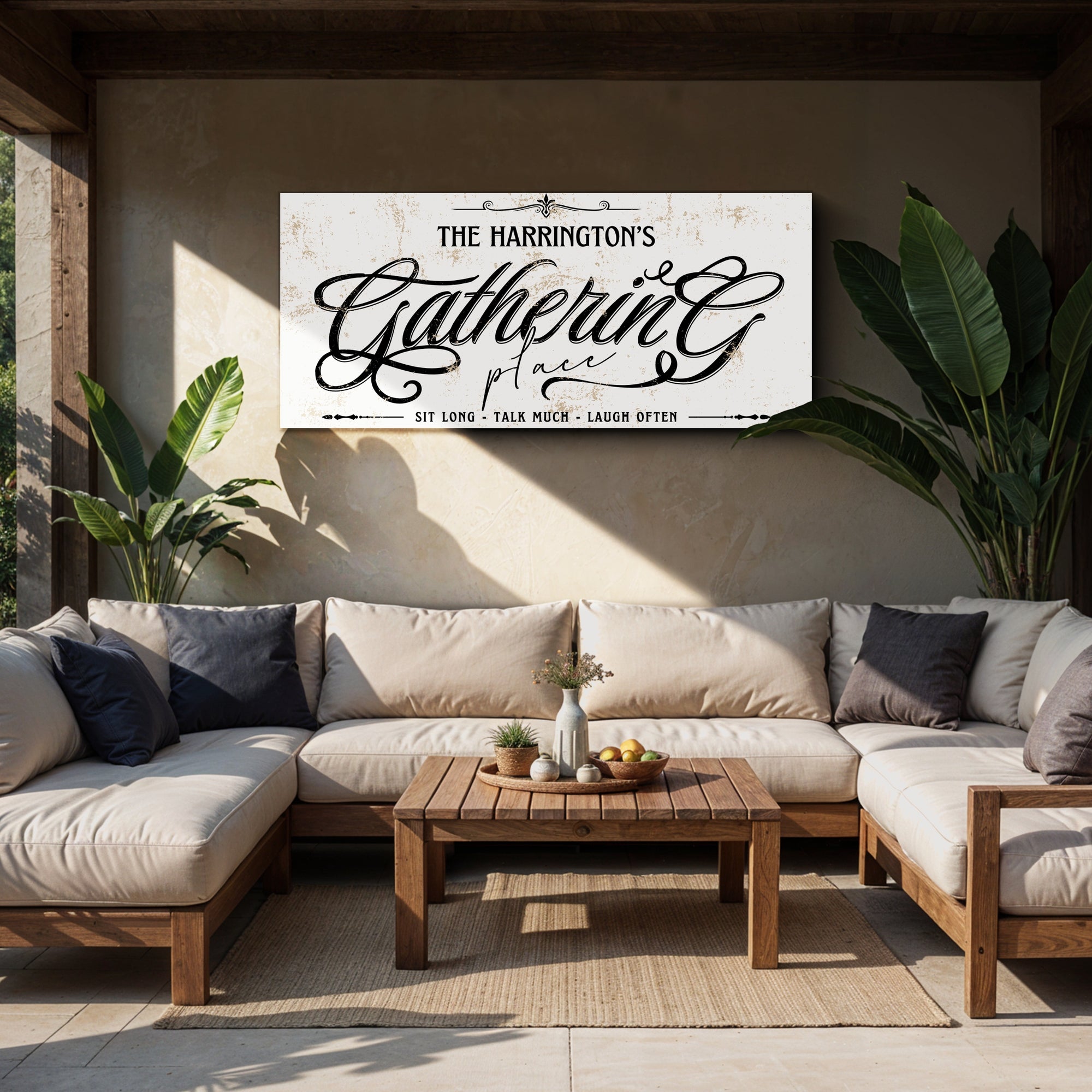 Personalised Family Name Gathering Farmhouse Sign Custom UV Print Wooden Frame Rustic Wall Decor Vintage Homestead Signage Housewarming Gift