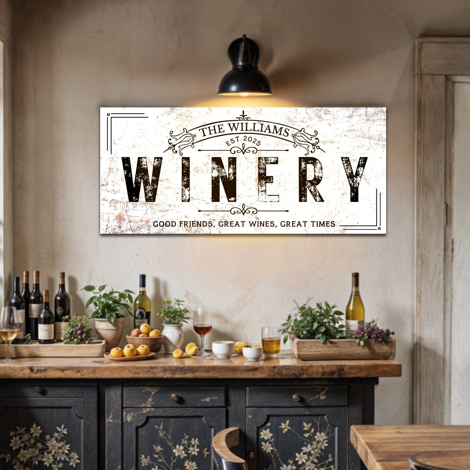 Personalised Family Name Home Bar Winery Farmhouse Sign, Custom UV Print Wooden Frame Rustic Wall Decor Homestead Signage, Housewarming Gift
