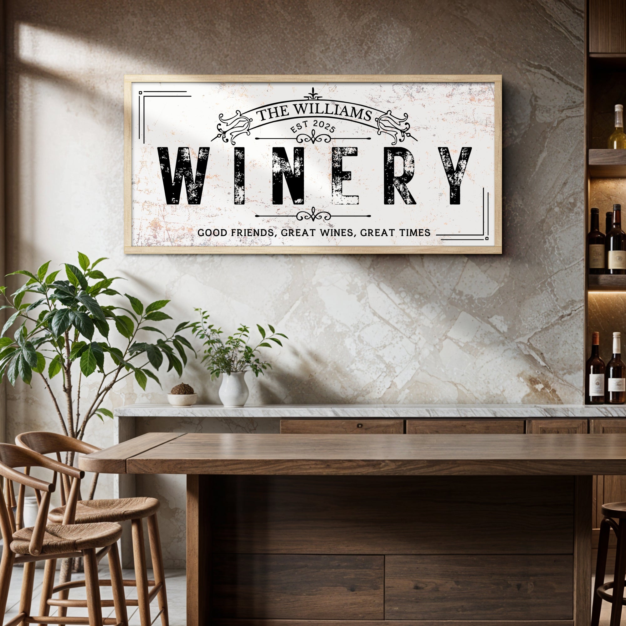Personalised Family Name Home Bar Winery Farmhouse Sign, Custom UV Print Wooden Frame Rustic Wall Decor Homestead Signage, Housewarming Gift