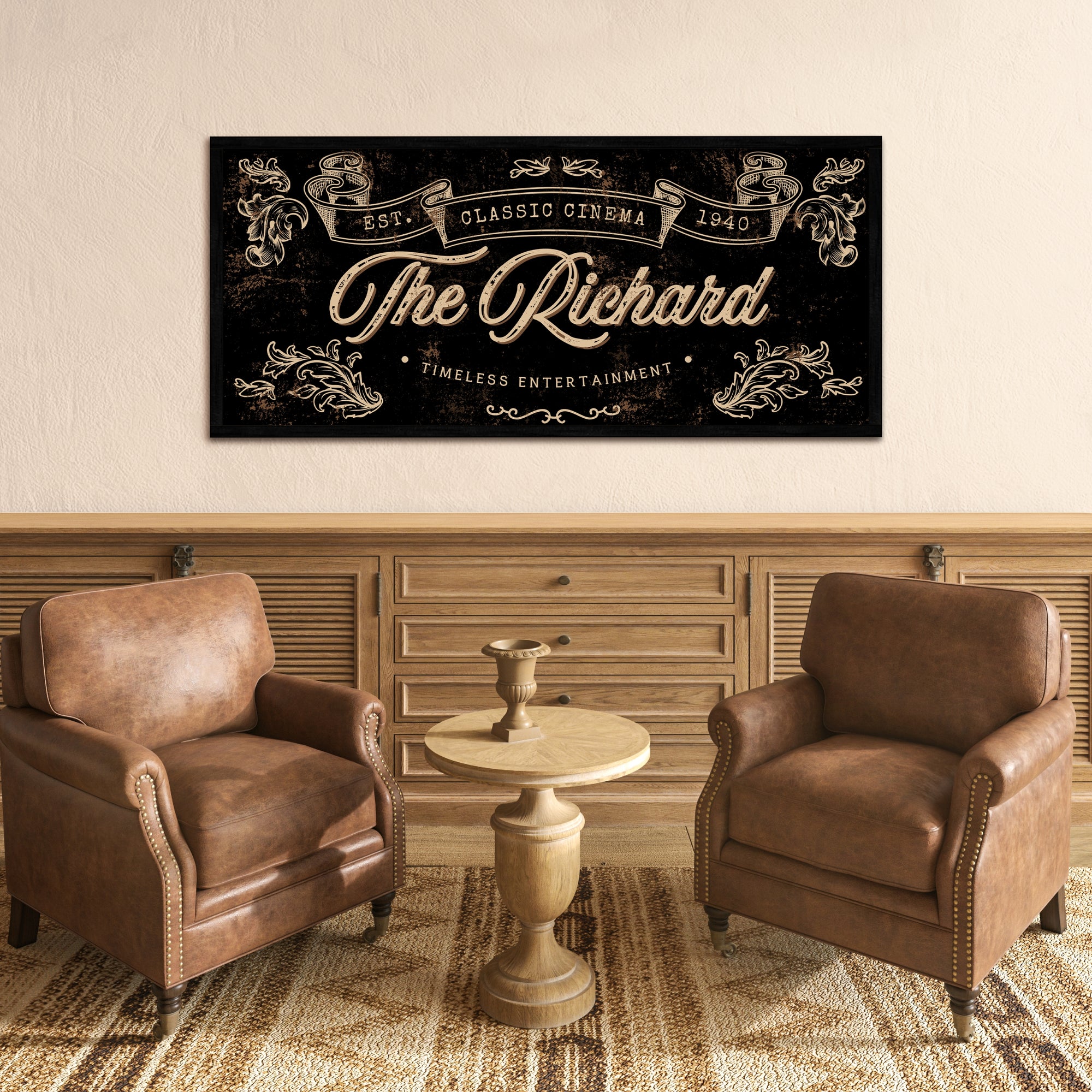 Personalised Family Name Home Cinema Farmhouse Sign, Custom UV Print Wooden Frame Rustic Wall Decor Movie Theatre Signage, Housewarming Gift