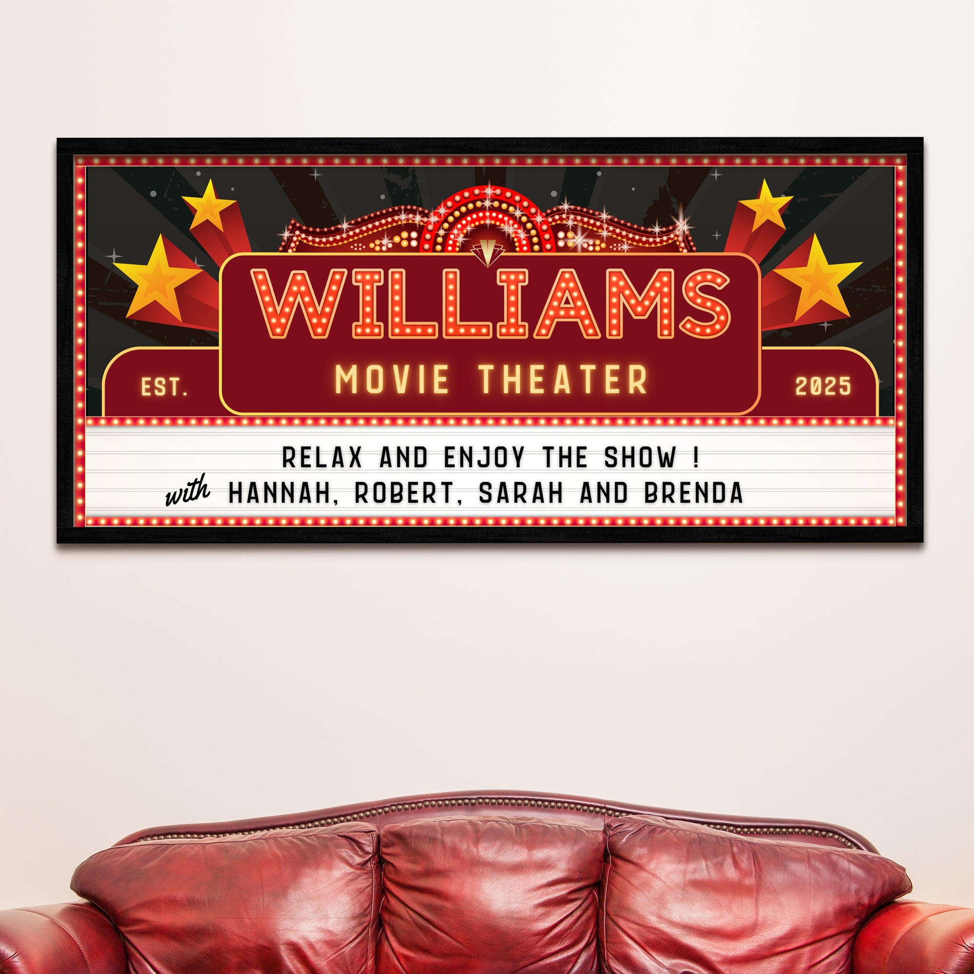 Personalised Family Name Home Cinema Pop Art Retro Sign, Custom Print Wood Frame Wall Decor Marquee Movie Theatre Signage, Housewarming Gift