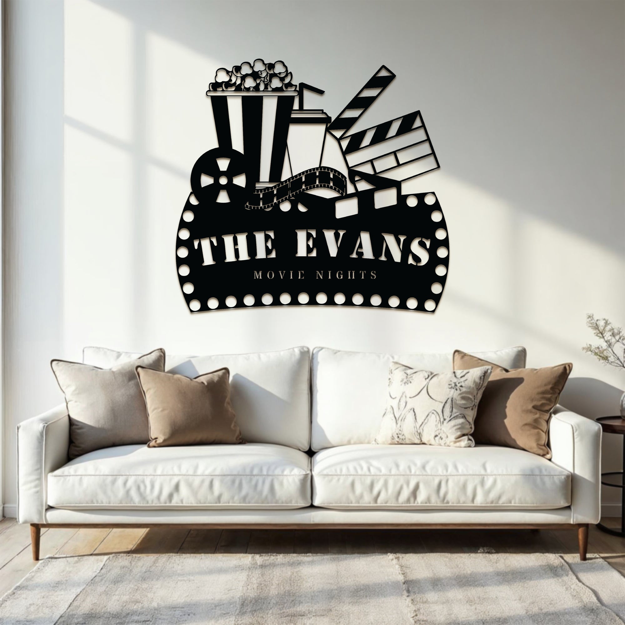 Personalised Family Name Movie Theme Sign, Custom Wood Acrylic Cinefilm Plaque Wall Art, Home Cinema Theatre Signage Decor Housewarming Gift
