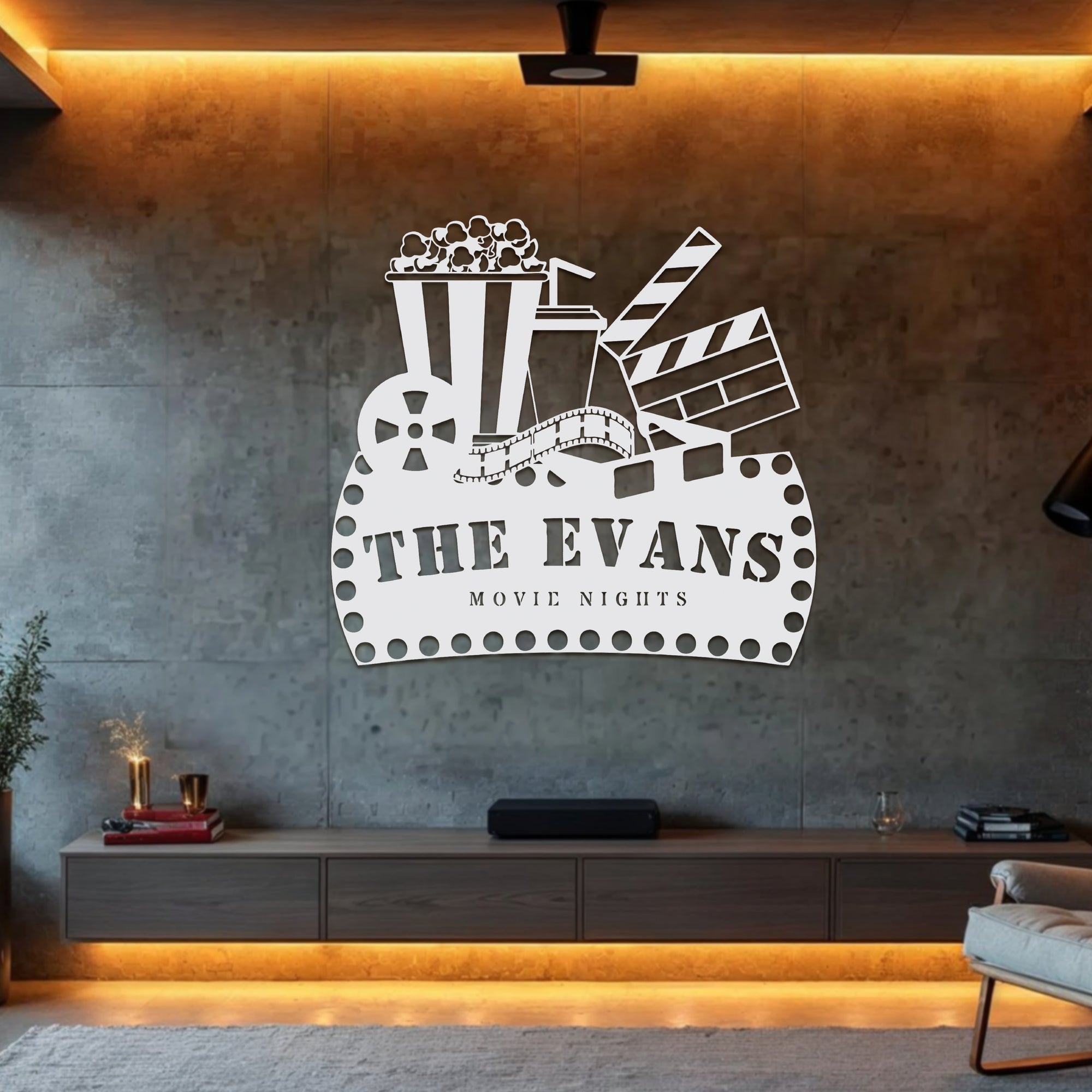 Personalised Family Name Movie Theme Sign, Custom Wood Acrylic Cinefilm Plaque Wall Art, Home Cinema Theatre Signage Decor Housewarming Gift