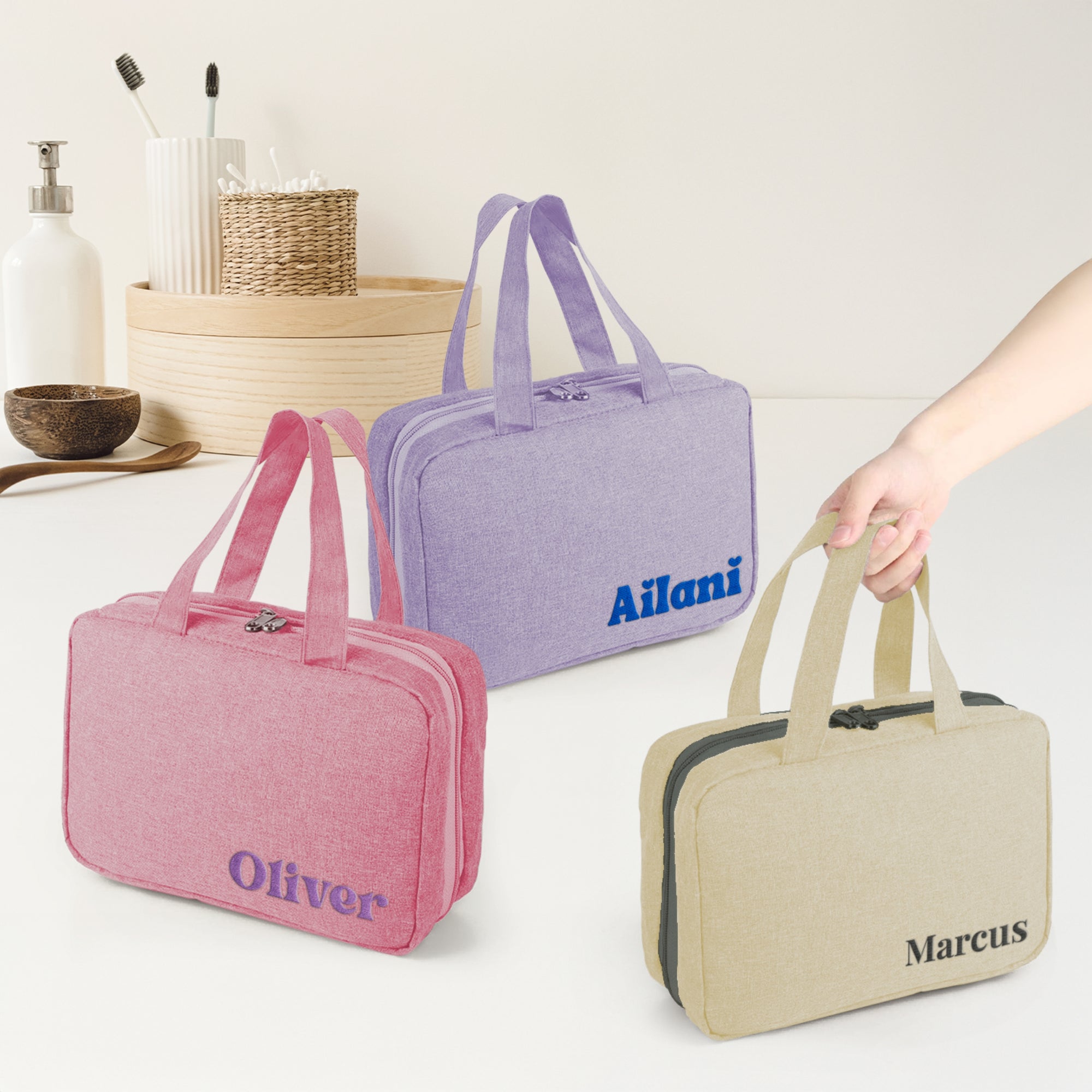 Personalised Foldable Hanging Travel Toiletry Bag, Custom Print Logo Makeup Organiser Cosmetic Storage, Carry Shower Case Him Groomsman Gift