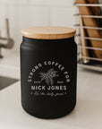 Personalised Black Glass Jar & Wooden Lid, Custom Etched Logo Jar, Coffee, Tea Storage, Cookie Lollies Canister, Housewarming, Mom Xmas Gift