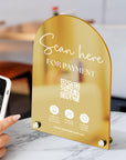 Personalised Acrylic Arch QR Code Scan To Pay Business Sign, Custom UV Print Mirror Spa, Beauty Salon, Cafe Retail Reception Display Signage