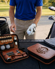 Personalised Golf Essentials Kit, Custom Engraved Leatherette Balls, Tees, Divot tool, Brush, Rangefinder Accessories Set Dad Groomsman Gift