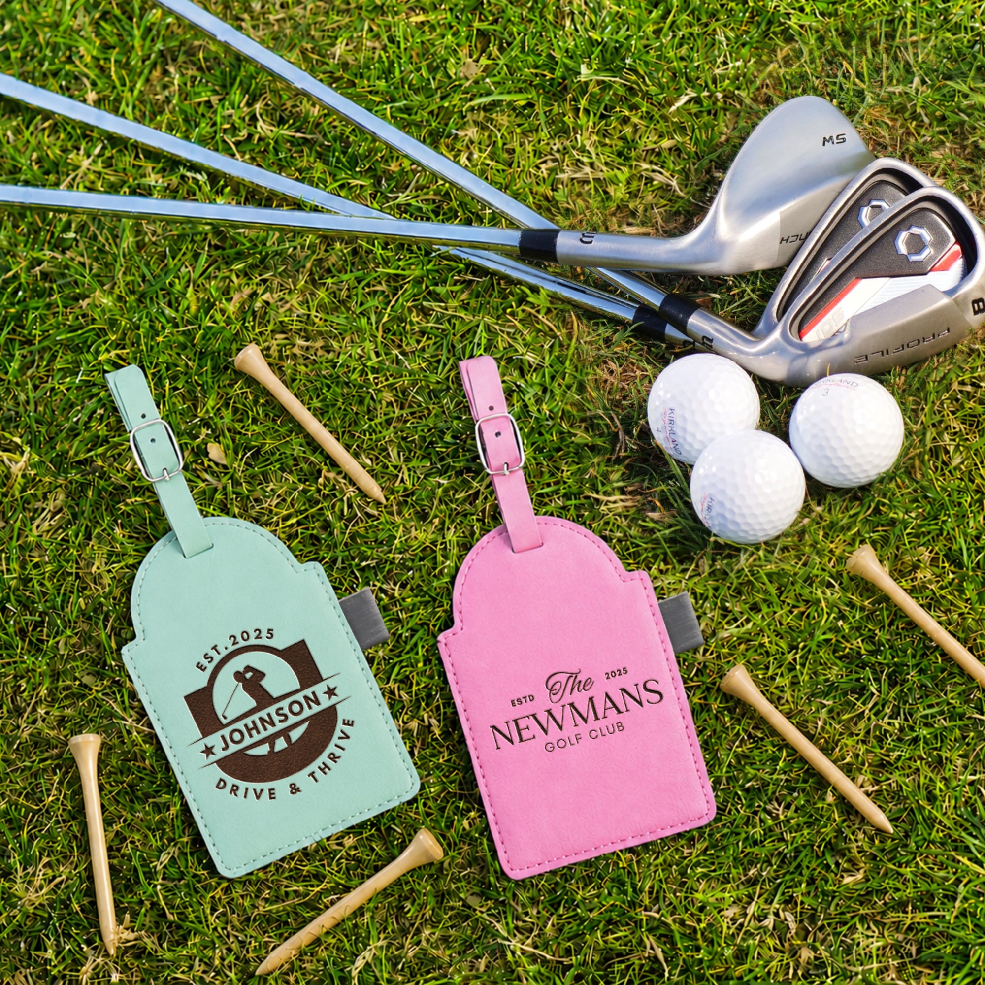 Personalised Golf Tee Holder Bag Tag, Custom Engraved Leatherette Golf Accessory, Groomsmen, Dad, Wedding, Xmas Business Logo Corporate Gift