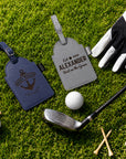 Personalised Golf Tee Holder Bag Tag, Custom Engraved Leatherette Golf Accessory, Groomsmen, Dad, Wedding, Xmas Business Logo Corporate Gift