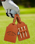 Personalised Golf Tee Holder Bag Tag, Custom Engraved Leatherette Golf Accessory, Groomsmen, Dad, Wedding, Xmas Business Logo Corporate Gift
