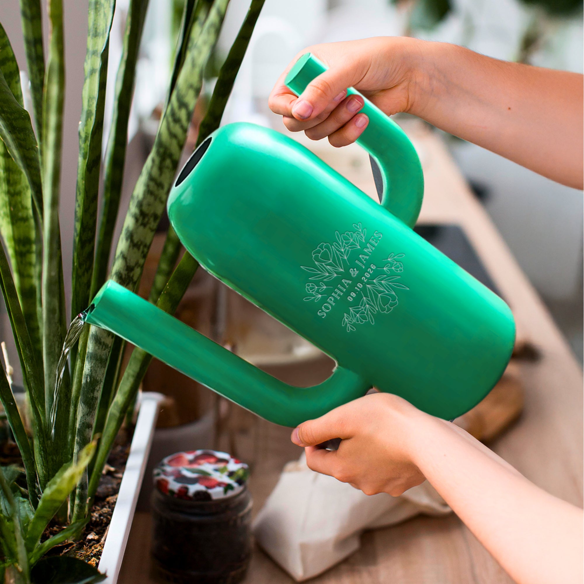 Personalised Green Metal Cactus Garden Watering Can, Custom Engraved Flower Plant Tool, Teacher, Housewarming, Birthday, Mom, Dad Xmas Gift