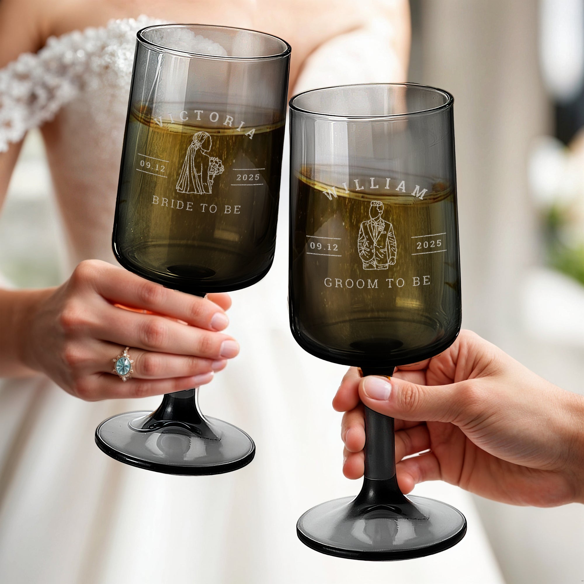 Personalised Grey Wine Glass, Custom Engraved Monogram Beverage Glassware, Logo Barware, Housewarming Birthday Corporate Gift, Wedding Favor