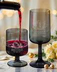Personalised Grey Wine Glass, Custom Engraved Monogram Beverage Glassware, Logo Barware, Housewarming Birthday Corporate Gift, Wedding Favor