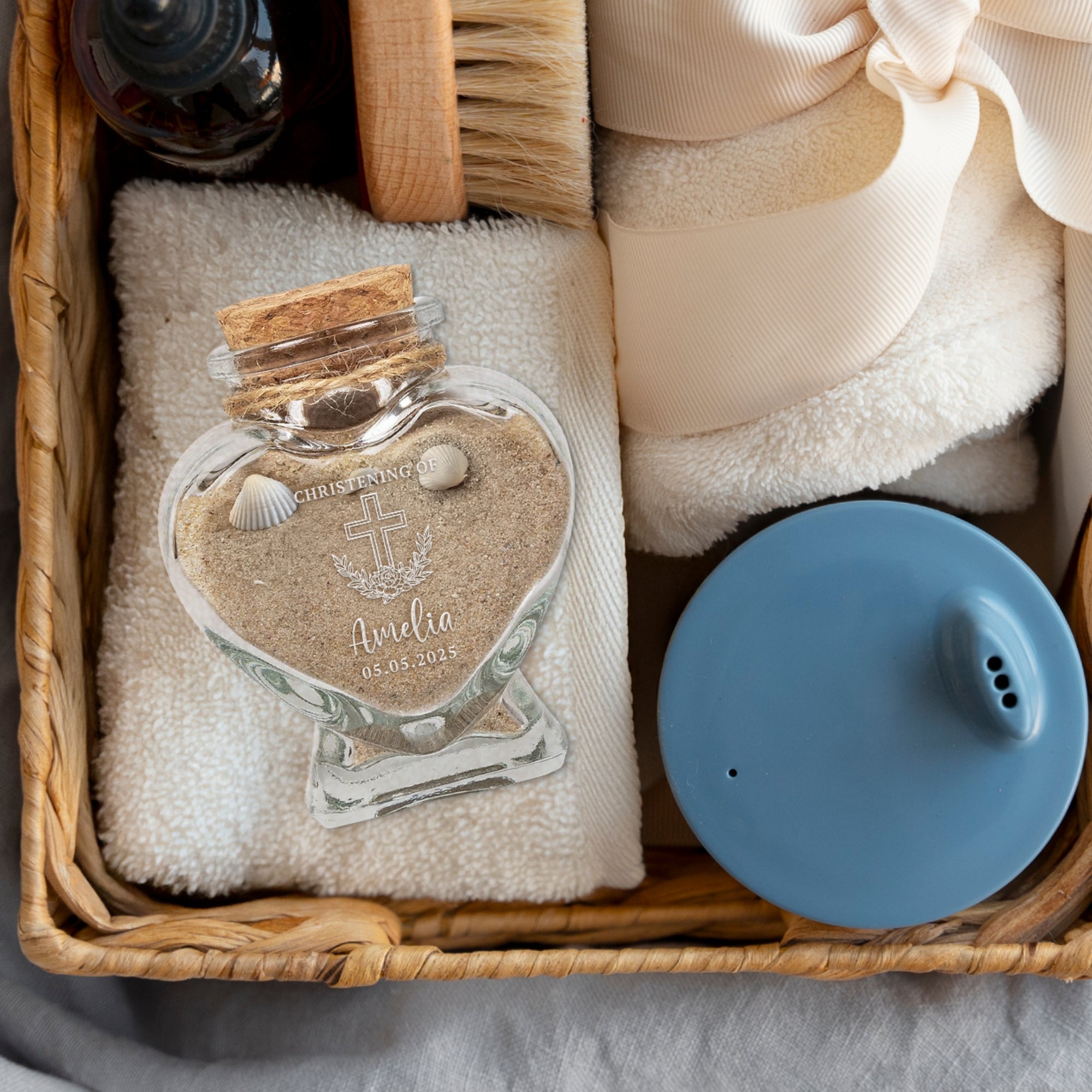 Personalised Heart Glass Jar, Etched Honeymoon Sand Keepsake, Wedding Favour, Treats/ Seashells/ Candle Container, Christening Thank You Gift