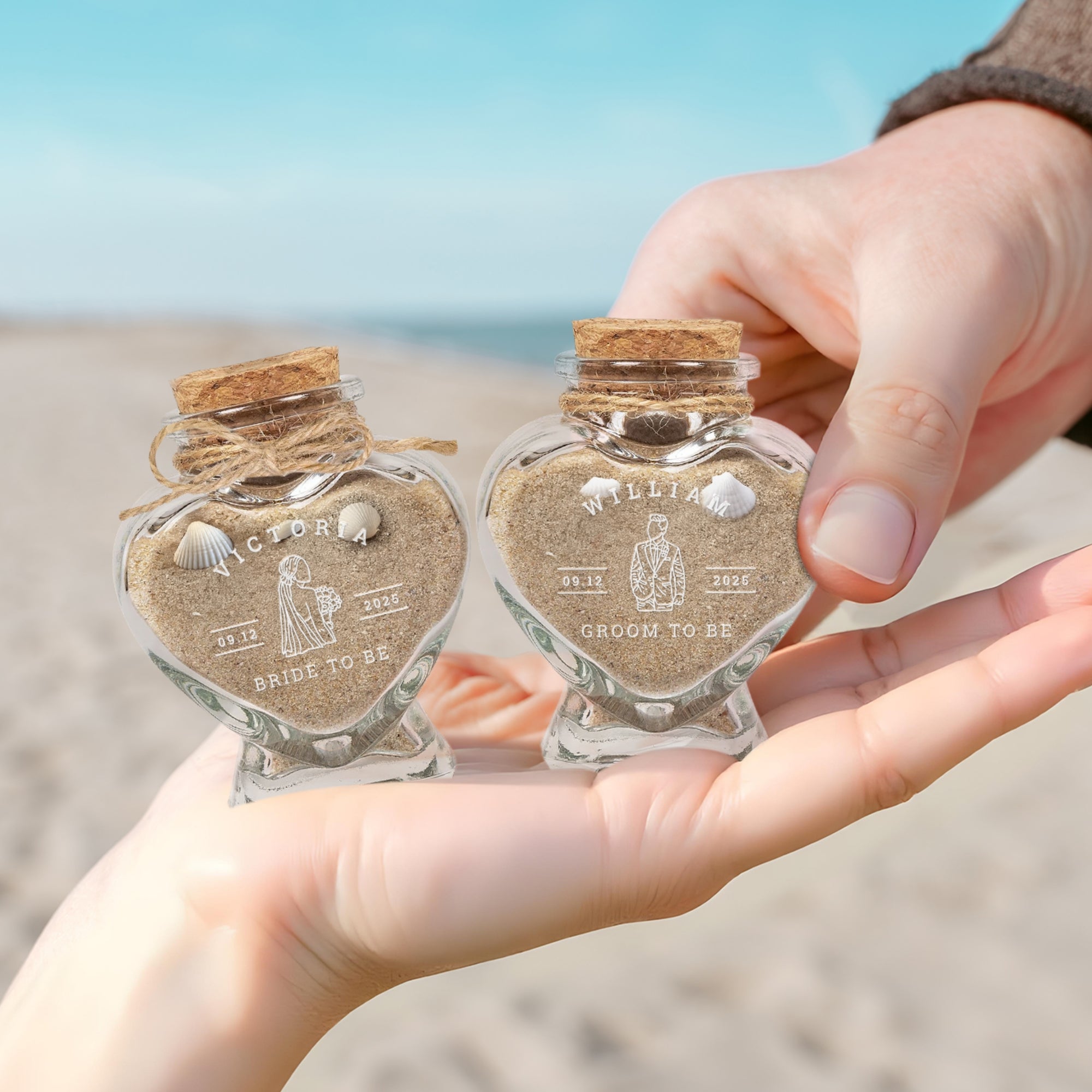 Personalised Heart Glass Jar, Custom Engraved Honeymoon Sand Keepsake, Wedding Favour, Treats/ Seashells/ Candle Container, Thank You Gift