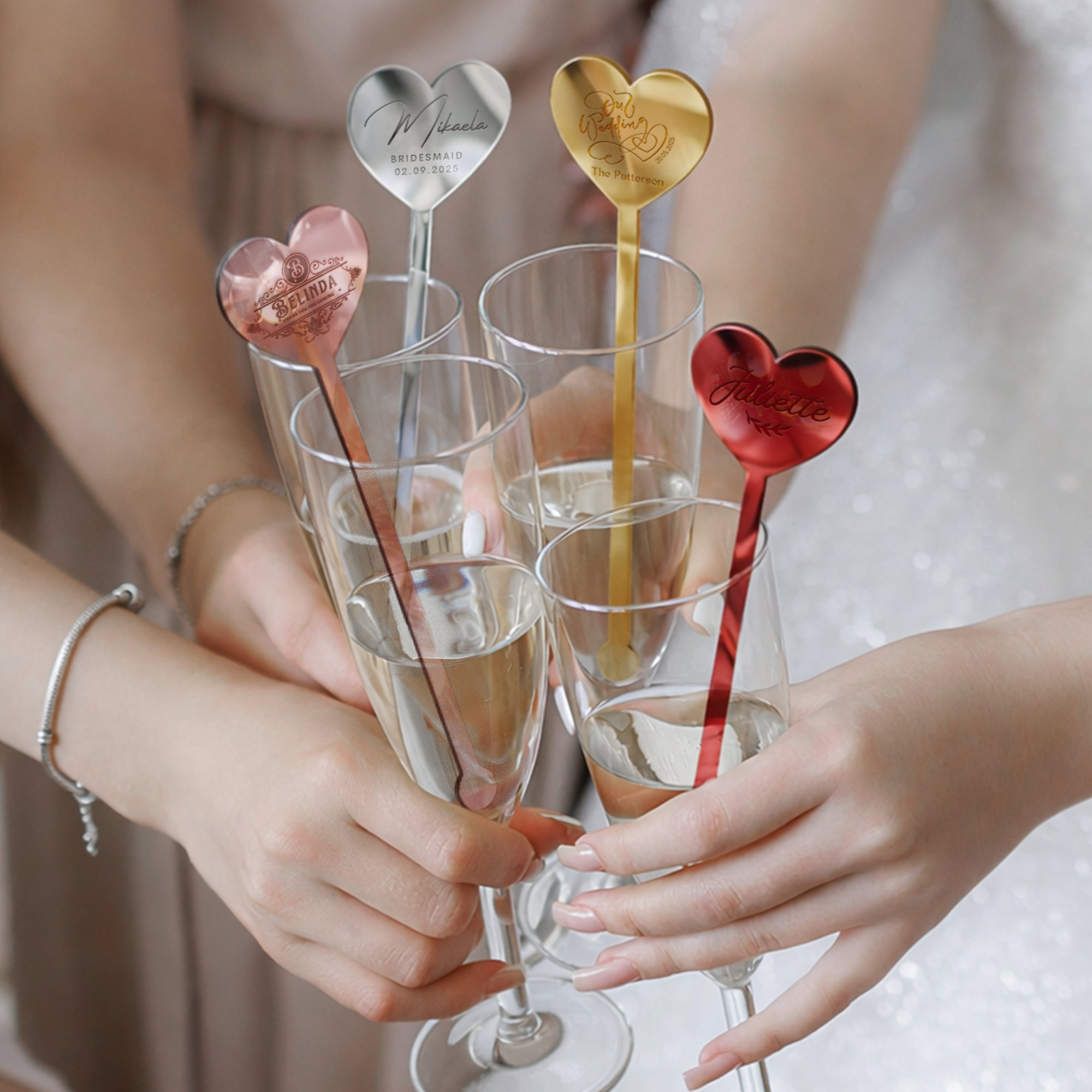 Personalised Heart Mirror Acrylic Drink Stirrers, Custom Etched Business Logo Coffee/ Cocktail Stir Sticks Wedding Favours Gift Party Decors