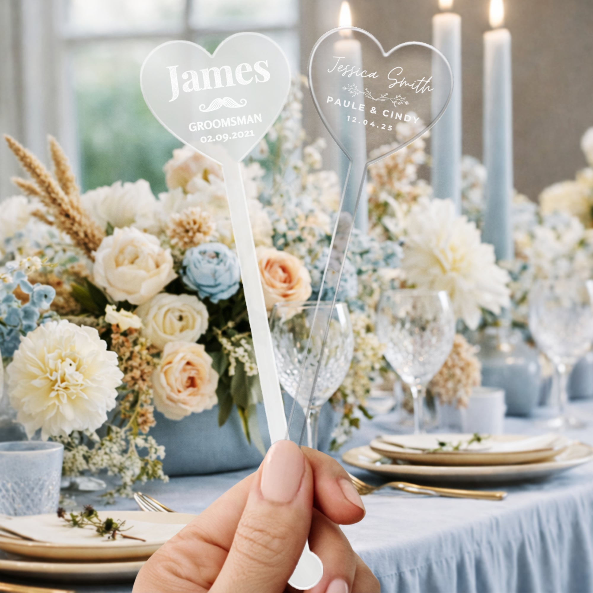 Personalised Heart Mirror Acrylic Drink Stirrers, Custom Etched Business Logo Coffee/ Cocktail Stir Sticks Wedding Favours Gift Party Decors