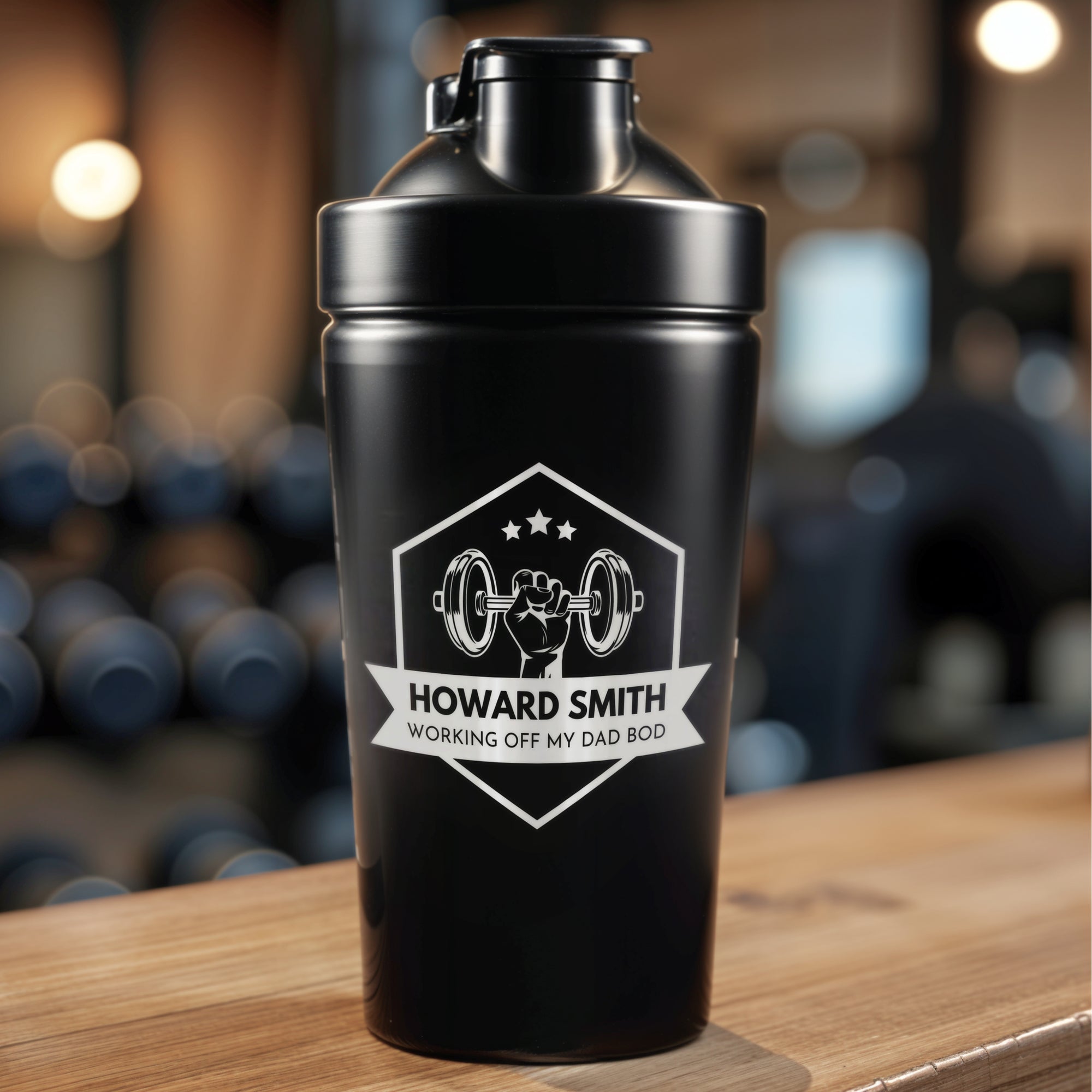 Personalised 750ml Insulated Protein Stainless Steel Shaker, Custom Engraved Gym Lover Matte Black 25oz Protein Blender, Water Bottle, Work Out Gift Mum, Dad