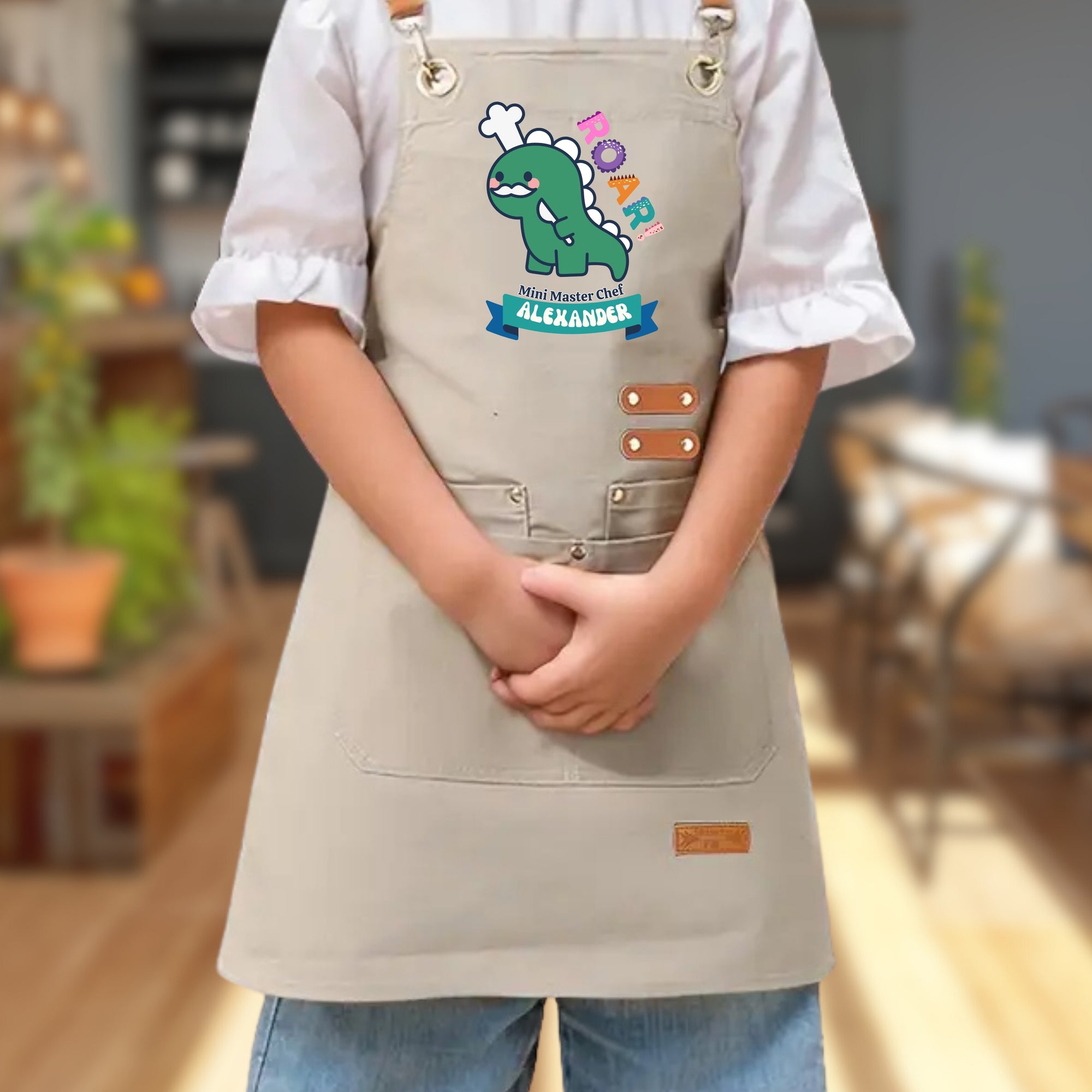 Personalised Kid Crossover Workshop Pockets Apron, Customised Adjustable Straps Little Chef Baby Handyman Garden Helper Kitchen Children Bib
