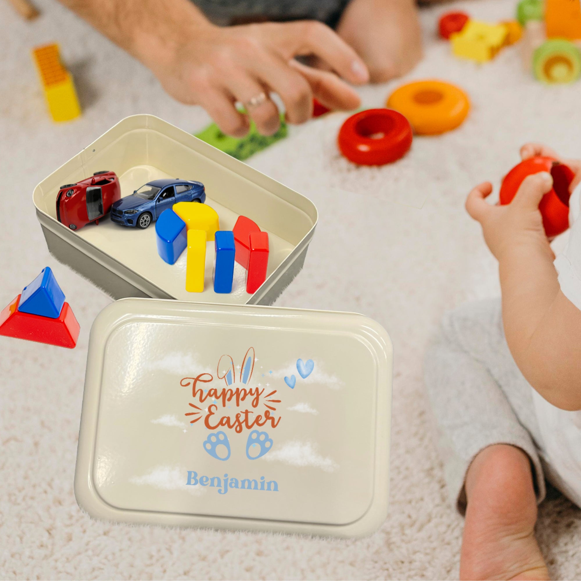 Personalised Kid Easter Tin Keepsake Box, Custom UV Printed Metal Memory Boxes, New Born Baby Baptism Treasure Storage, First Birthday Gift