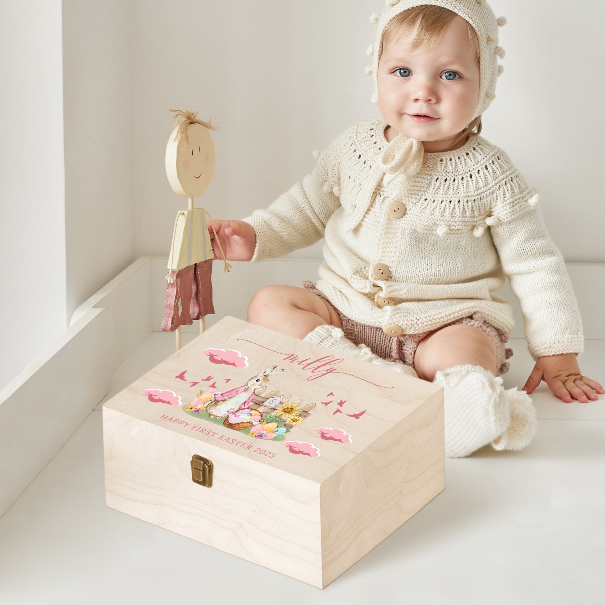 Personalised Kid Easter Wooden Keepsake Box, Custom God Bless Memory Treasure Storage, New Born Baby Baptism Christening First Birthday Gift