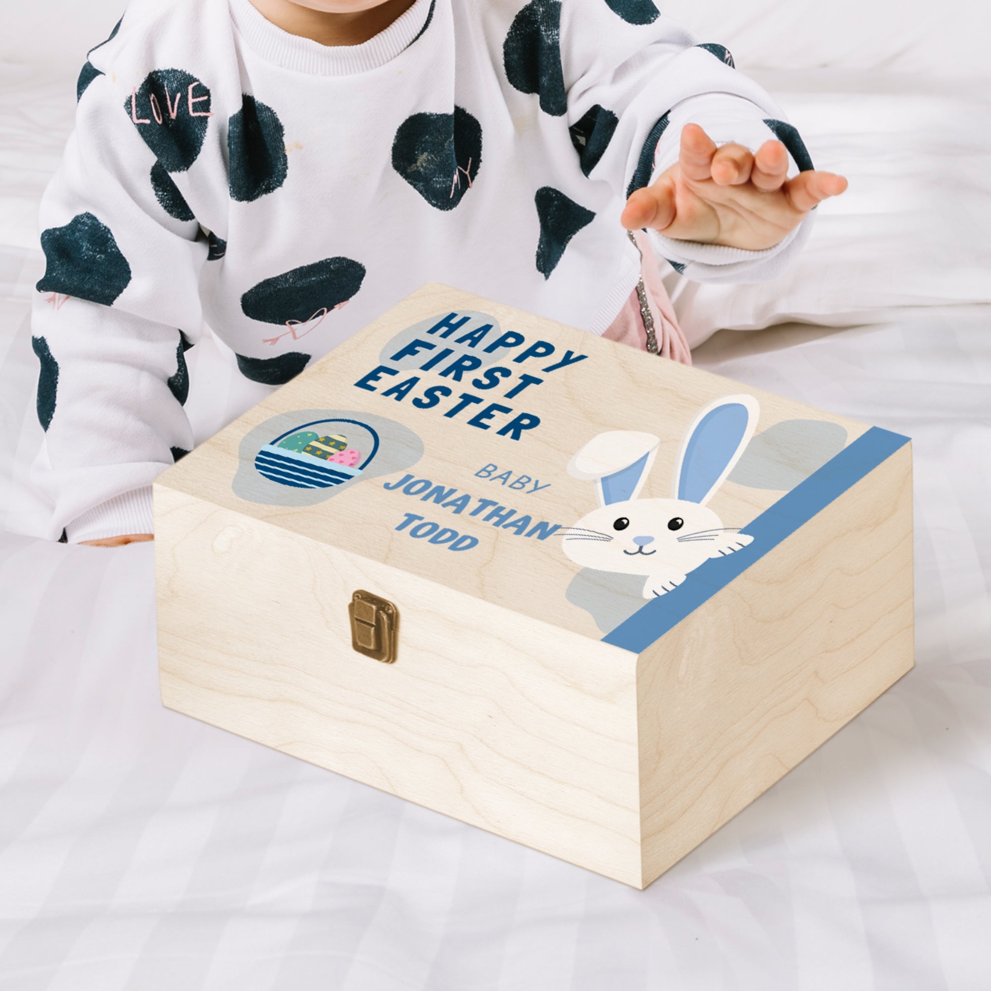 Personalised Kid Easter Wooden Keepsake Box, Custom God Bless Memory Treasure Storage, New Born Baby Baptism Christening First Birthday Gift