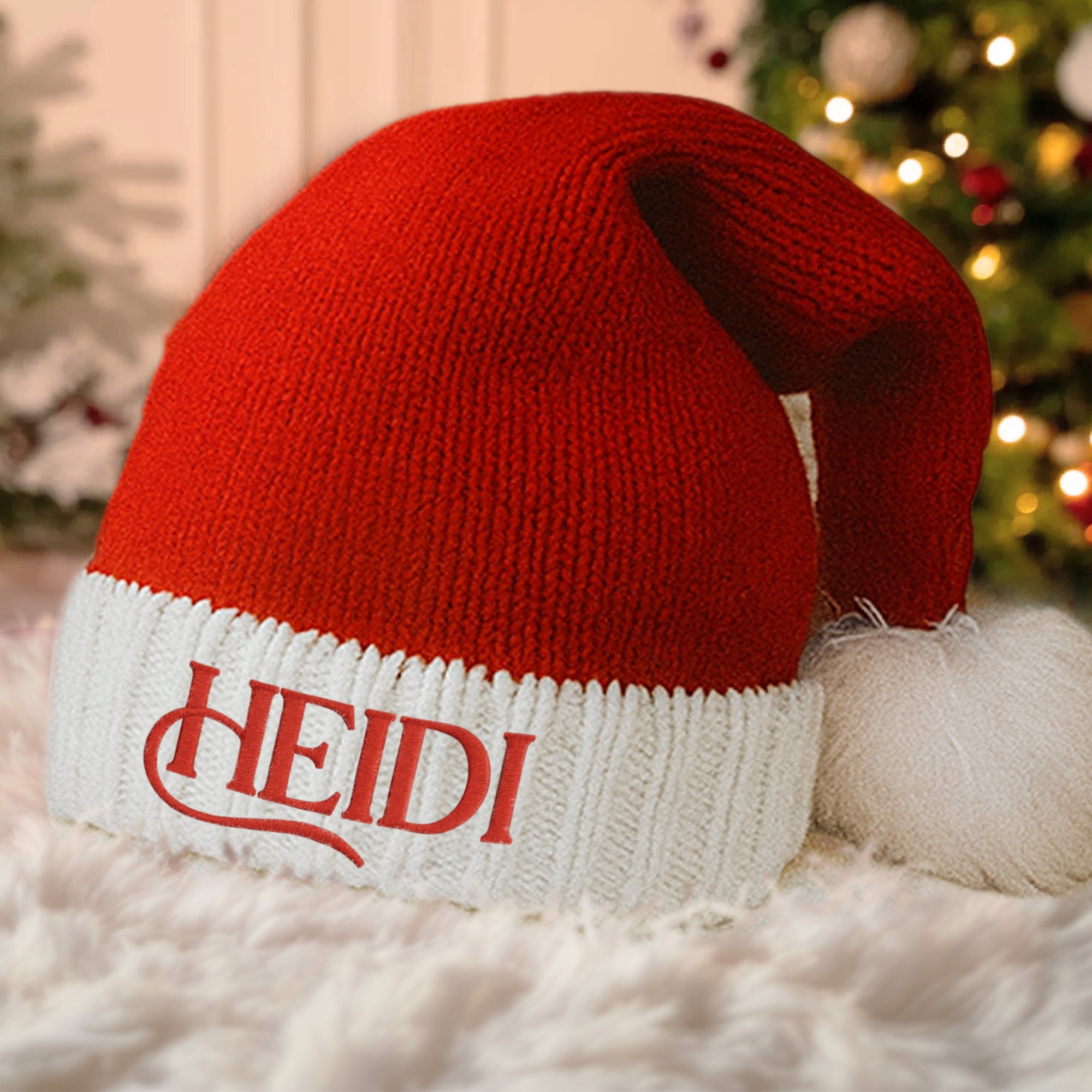 Personalised Kids &amp; Adults Knitted Christmas Hat, Custom Embroidered Name Santa Hat, Family Xmas Hats with Pompom Festive Decor Holiday Gift