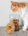 Personalised Wooden Lid Glass Pet Jar, Custom Etch Print Treat, Cat's Food Snack Canister, Jerky, Mussel Dog Chew Storage, Housewarming Gift