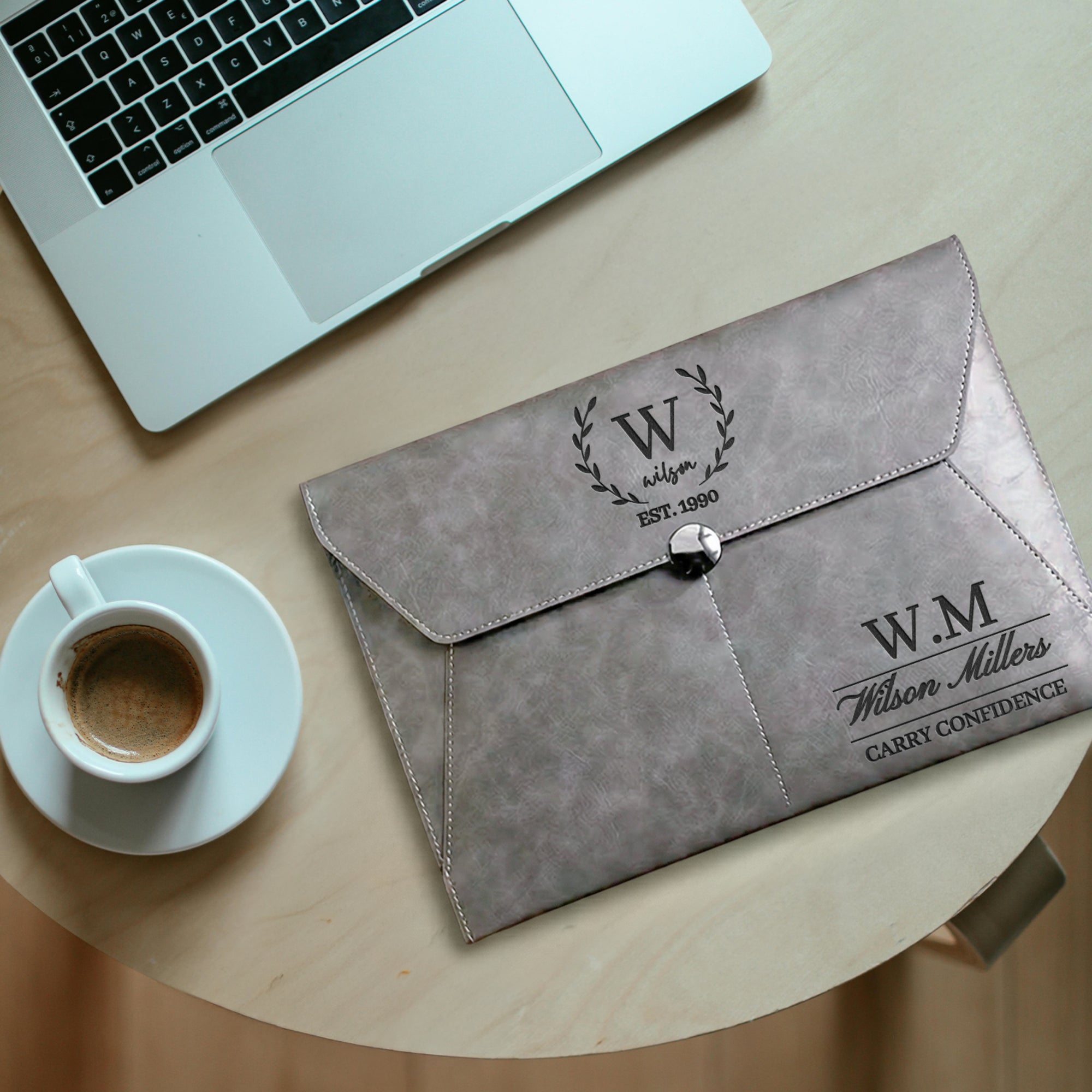 Personalised Leatherette A4 Document Bag, Custom Engraved Logo Envelope Pouch, Travel Paper Folder Case, Teacher, Office Business, Dad Gift