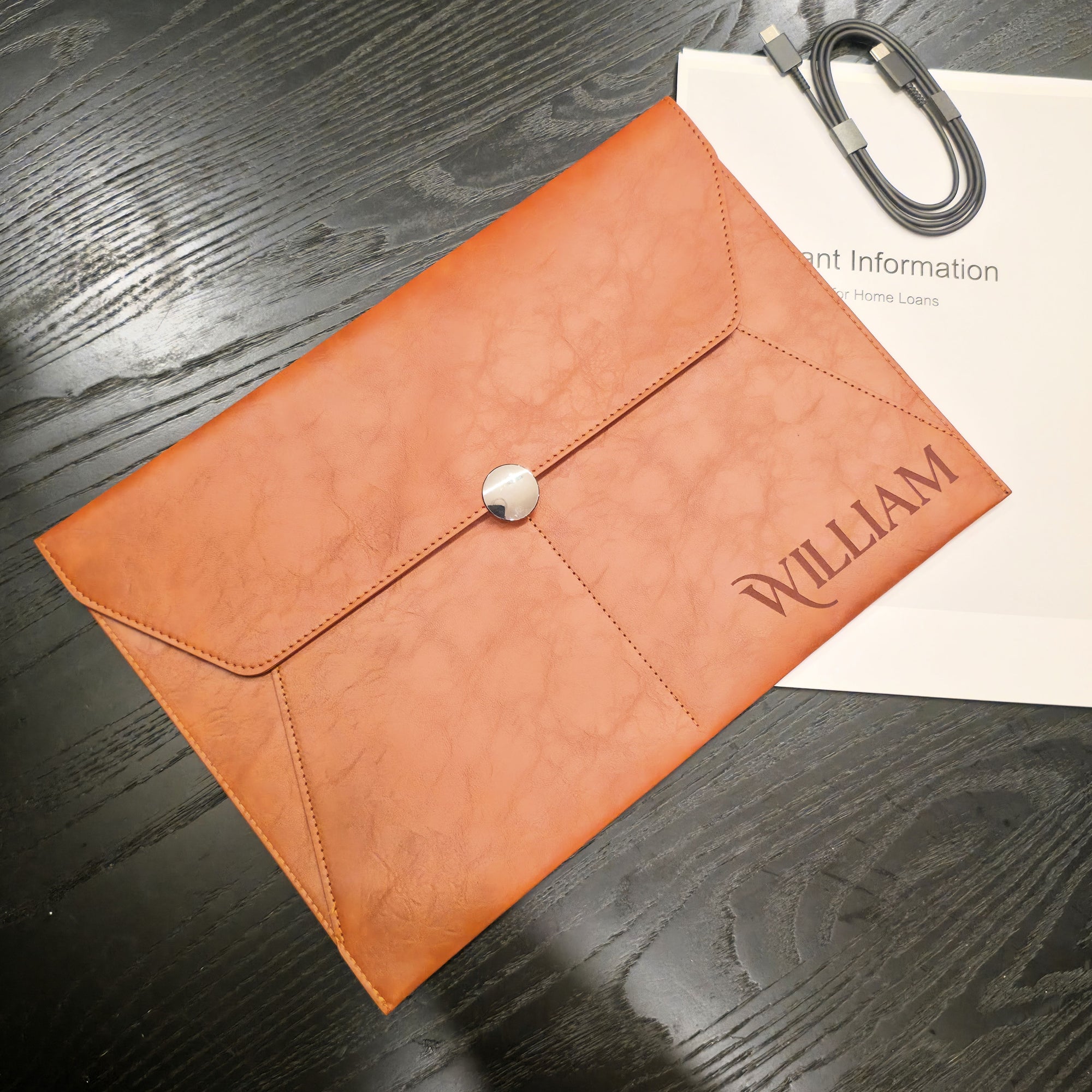 Personalised Leatherette A4 Document Bag, Custom Engraved Logo Envelope Pouch, Travel Paper Folder Case, Teacher, Office Business, Dad Gift