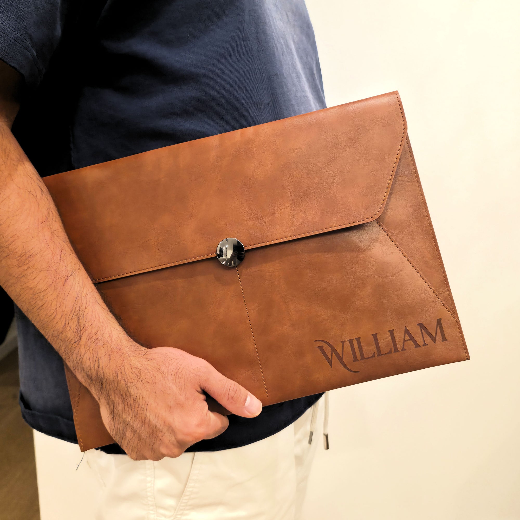 Personalised Leatherette A4 Document Bag, Custom Engraved Logo Envelope Pouch, Travel Paper Folder Case, Teacher, Office Business, Dad Gift_actual_1