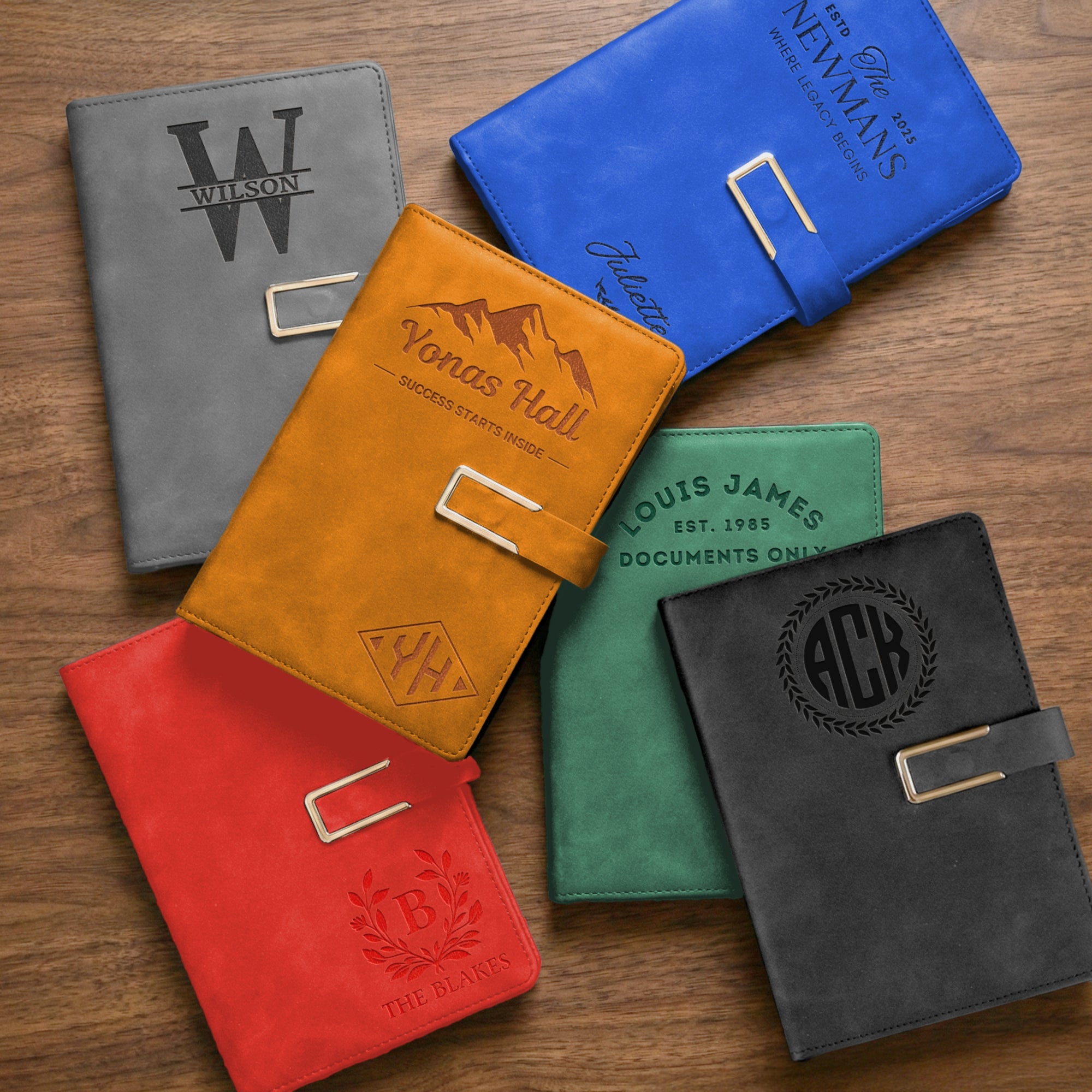 Personalised Leatherette A5 Notebook & Pen Holder, Custom Engraved Name 200 Page Business Journal, Magnetic Closure, Teacher, Corporate Gift