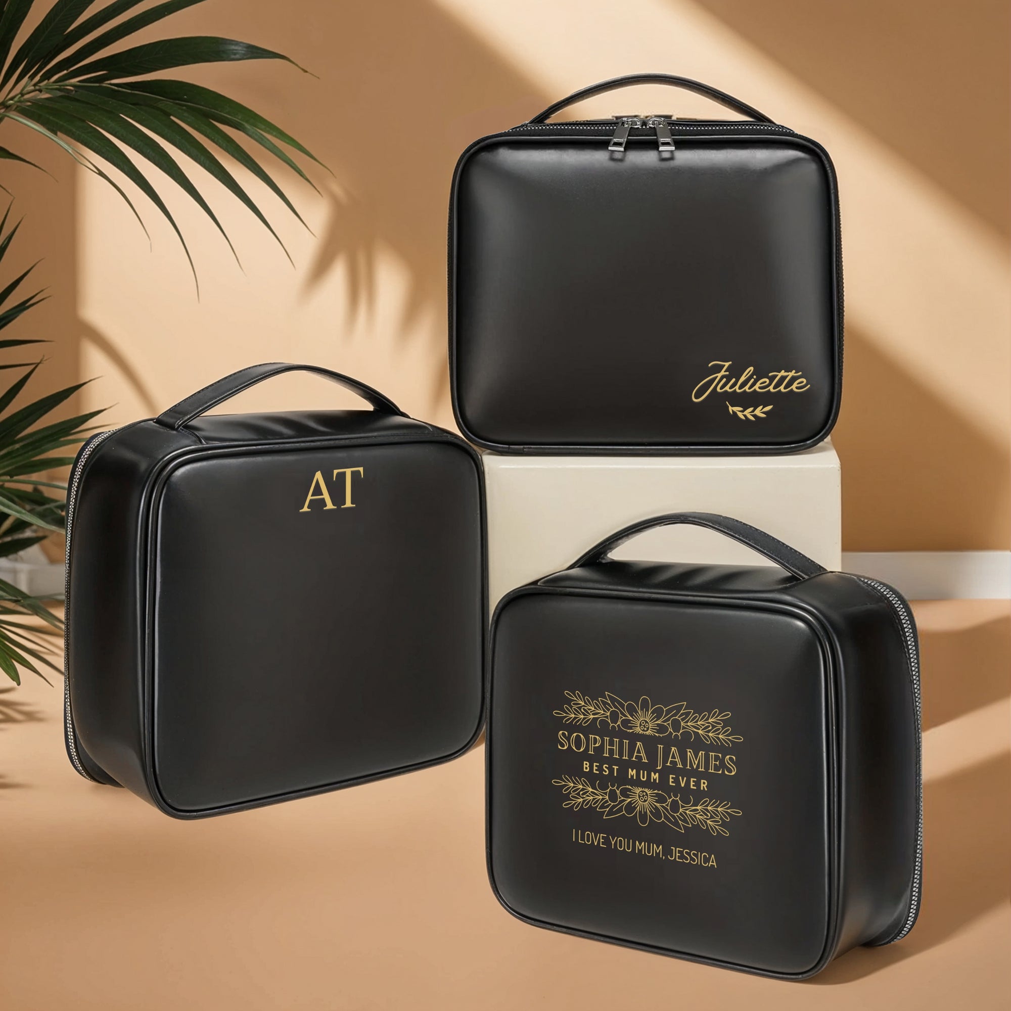 Personalised Leatherette Cosmetic Case Custom Print Makeup Toiletry Bag Storage Carry Travel Vanity Zip Bag Wedding Bridesmaid Proposal Gift