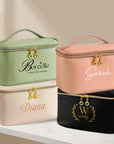 Personalised Leatherette Makeup Toiletry Bag, Custom Print Logo Cosmetic Storage Zip Bag, Carry Travel Vanity Case, Bridesmaid Birthday Gift