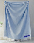 Personalised Fringe Throw, Custom Embroidered Name Logo Eco Blanket, Mum, Birthday, Xmas, Housewarming, Wedding, Anniversary, Corporate Gift