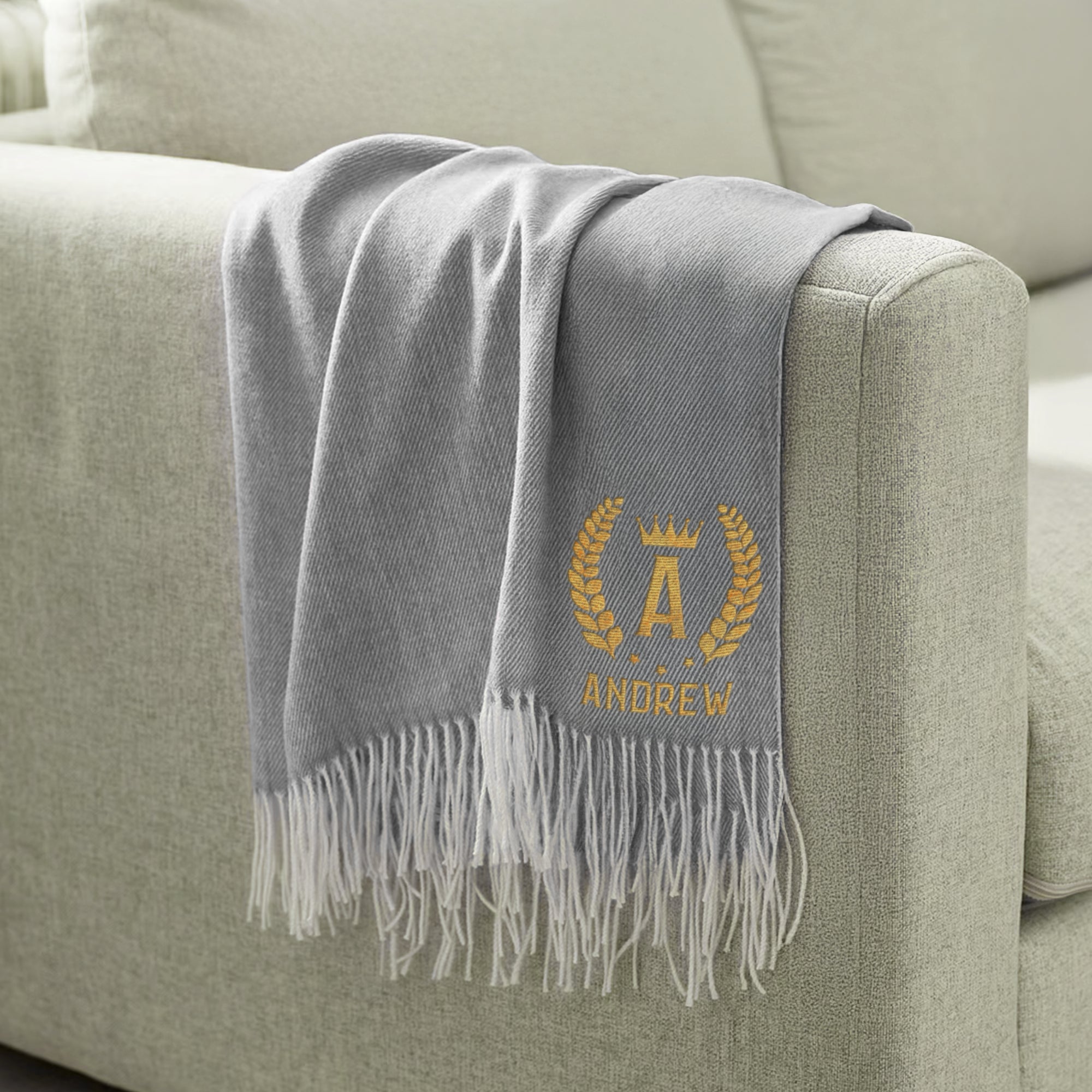 Personalised Fringe Throw, Custom Embroidered Name Logo Eco Blanket, Mum, Birthday, Xmas, Housewarming, Wedding, Anniversary, Corporate Gift